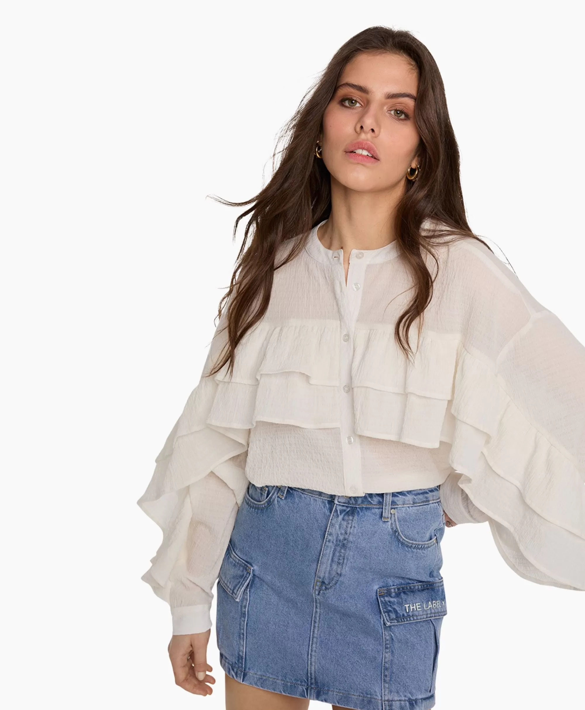 Blouses*Alix The Label Blouse Woven Structured Chiffon Ruffle Ecru