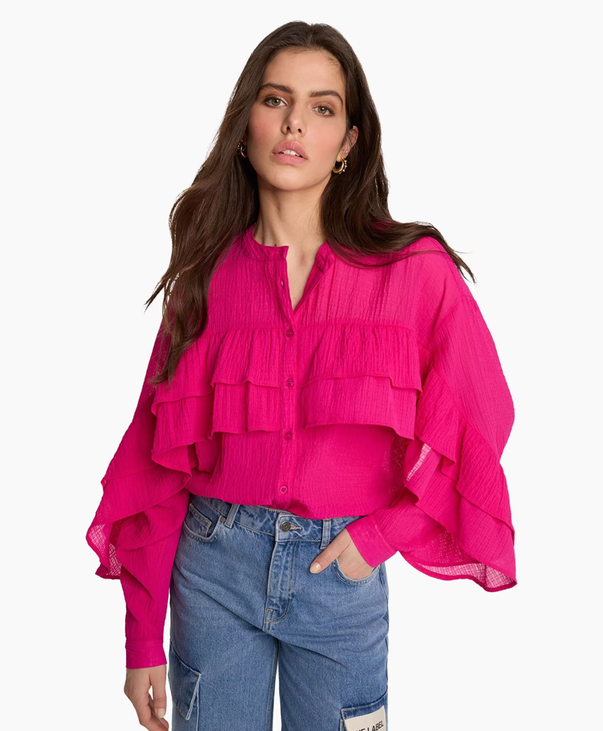 Blouses*Alix The Label Blouse Woven Structured Chiffon Ruffle Roze