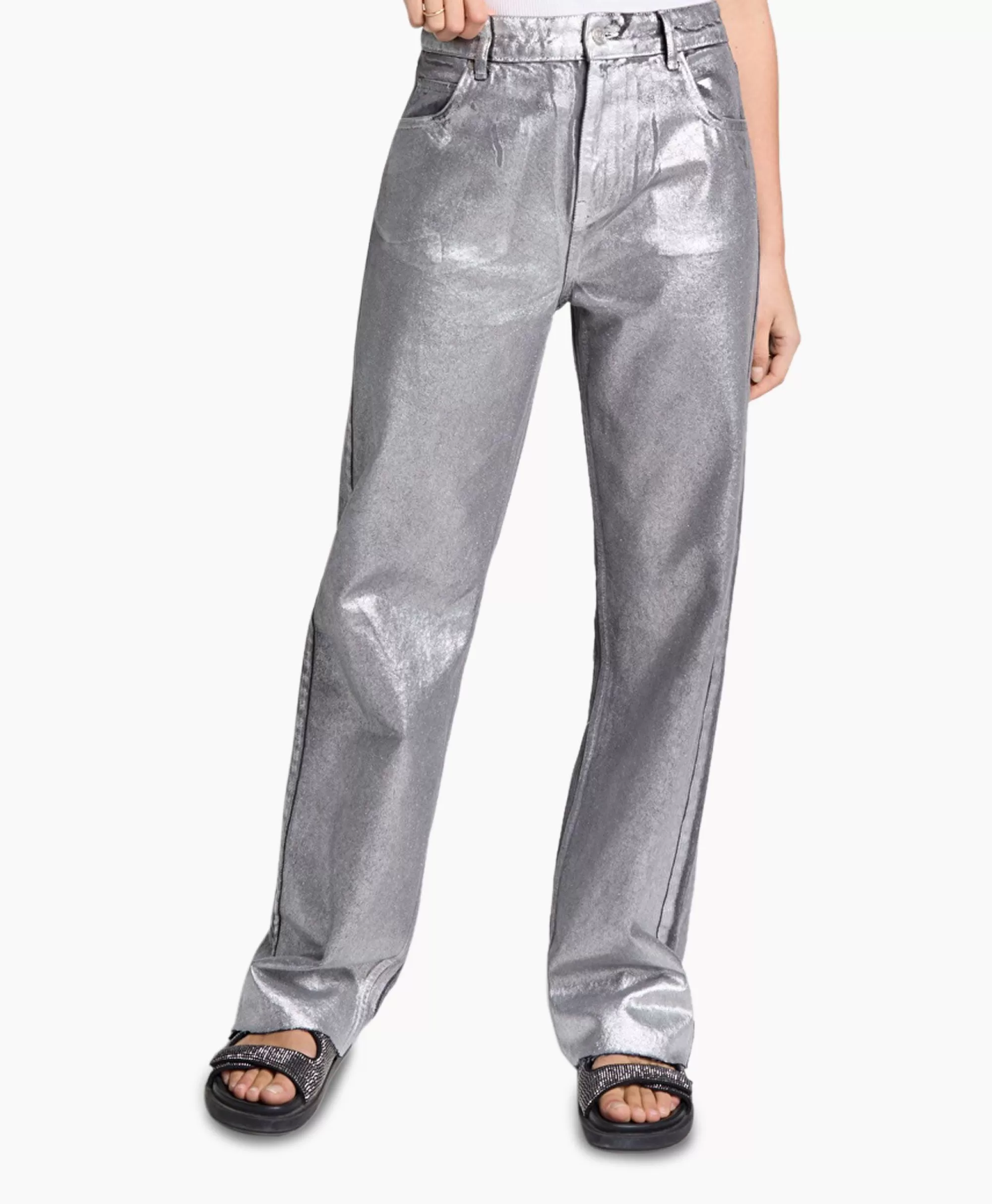 Broeken*Alix The Label Jeans Woven Silver Denim Zilver