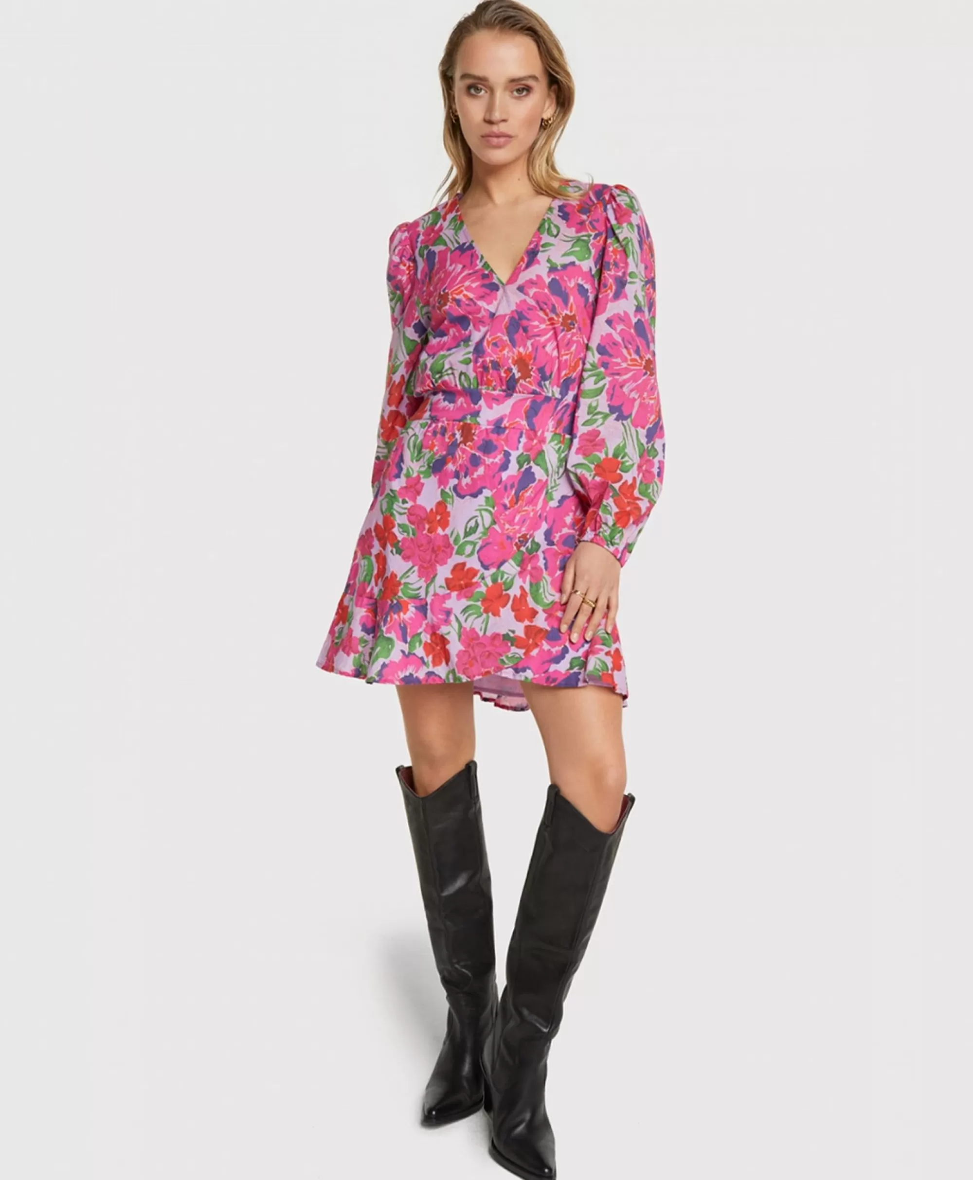 Bruiloftskleding*Alix The Label Jurk Ladies Woven Painted Flower Broderie Dress Print + 2 Kleurig