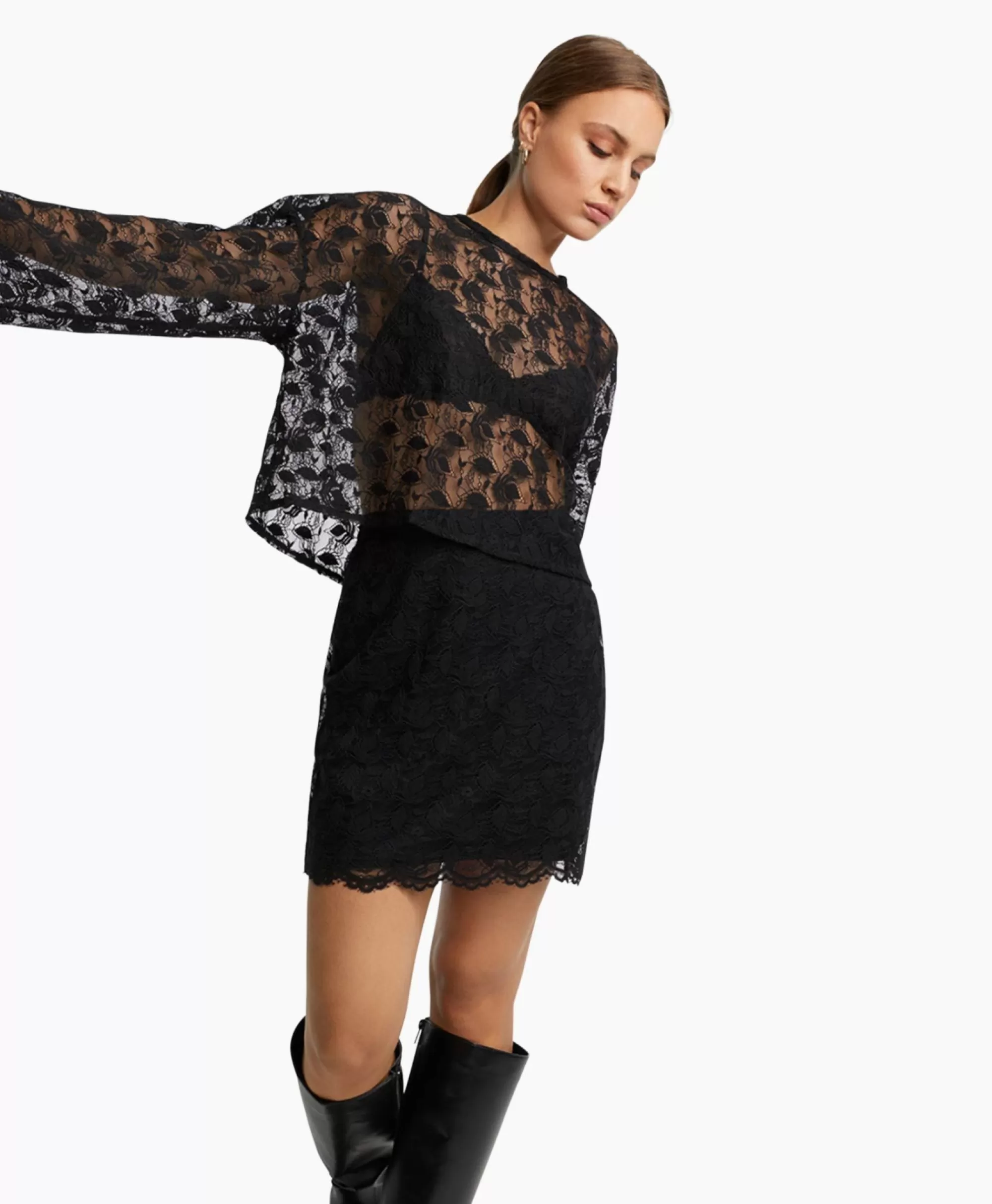 Rokken*Alix The Label Minirok Ladies Woven Lace Mini Zwart