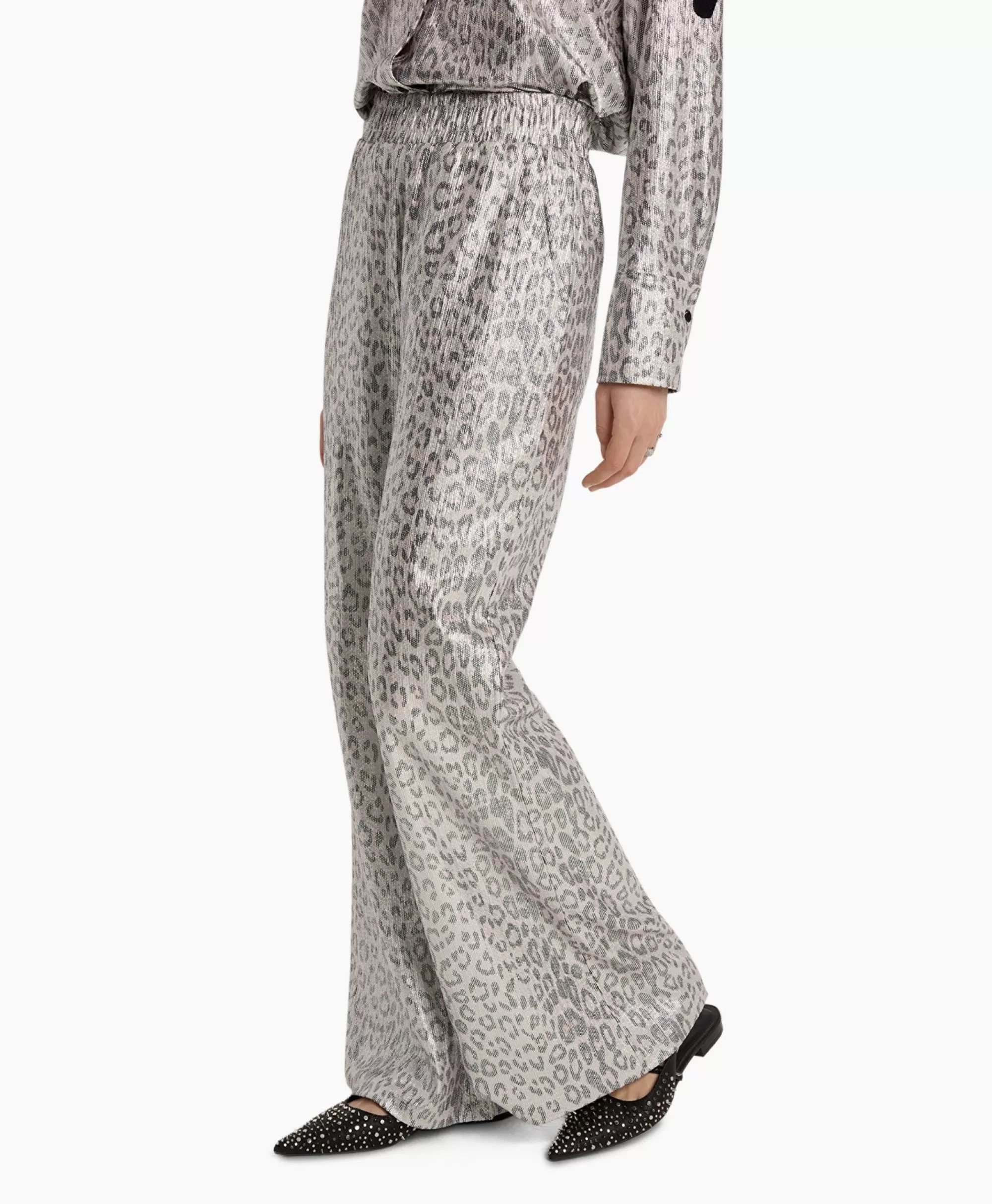 Broeken*Alix The Label Pantalon Knitted Leopard Zilver