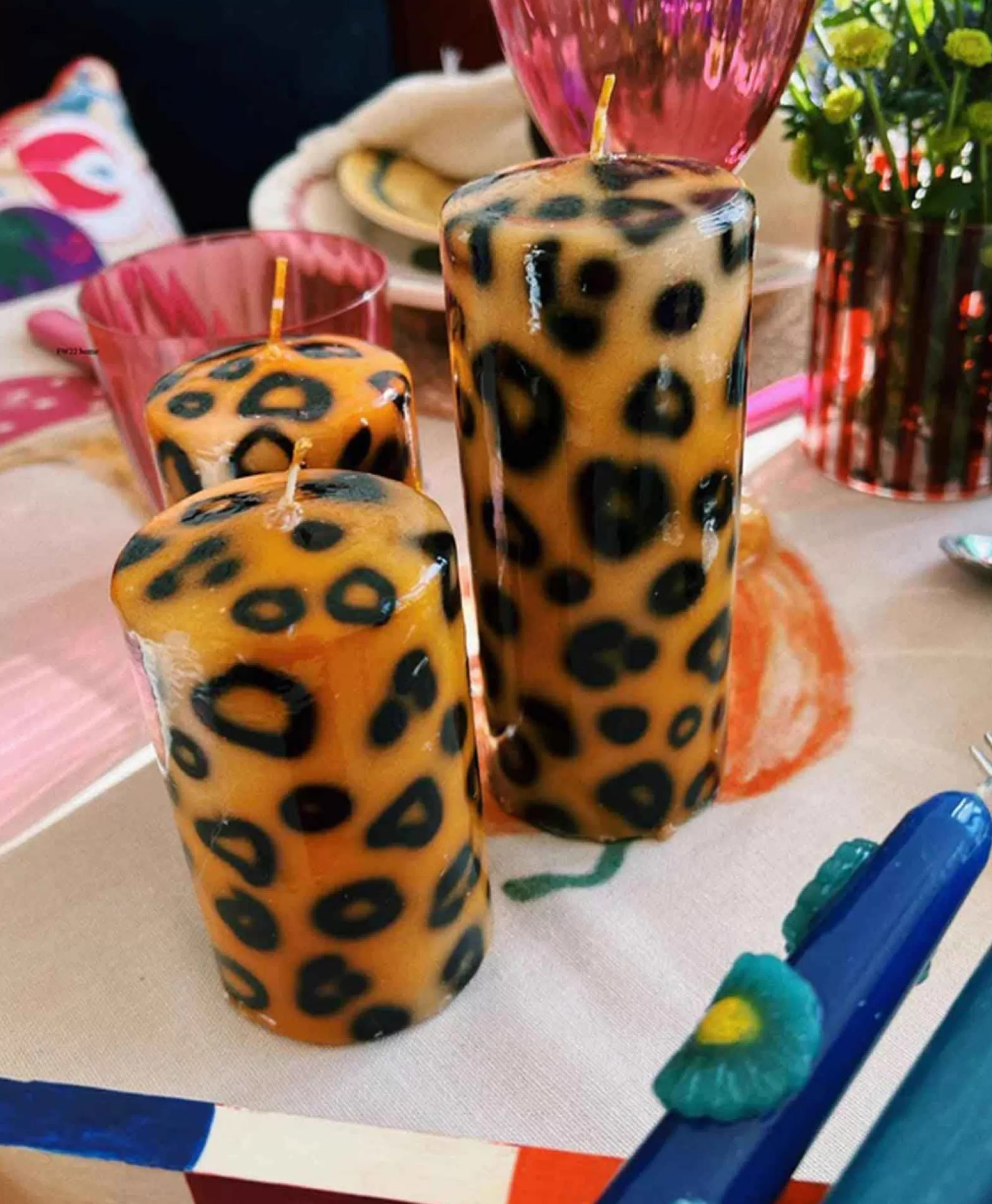 Lifestyle*Anna+nina Kaars Large Leopard Print Pillar Candle Bruin