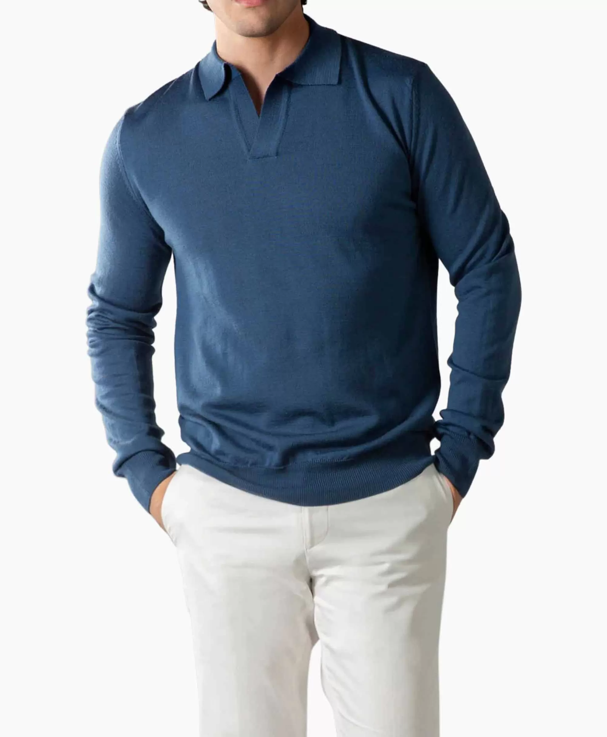 Truien*Aurelien Pullover Buttonless Polo L Blauw