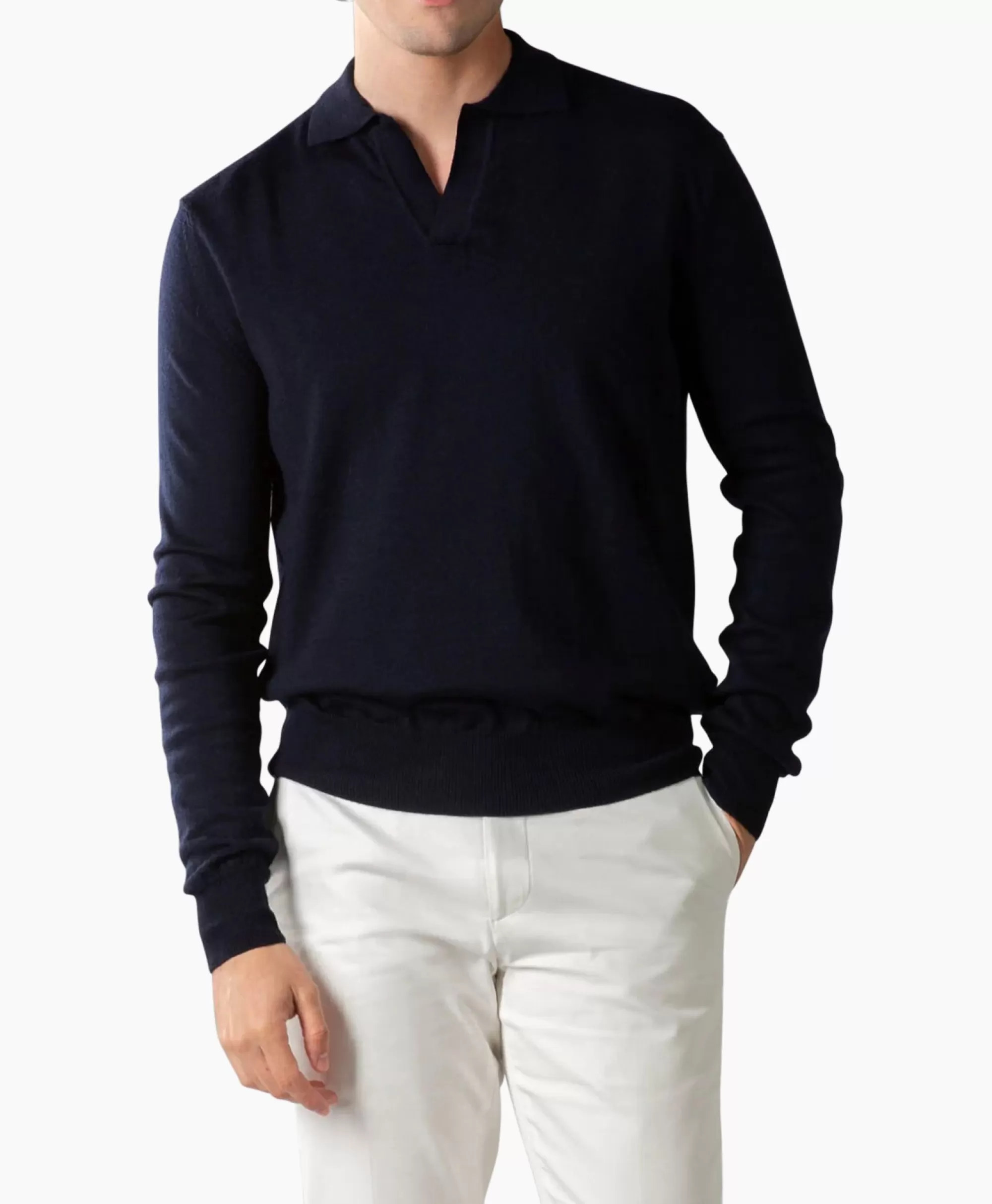 Truien*Aurelien Pullover Buttonless Polo L Donker Blauw