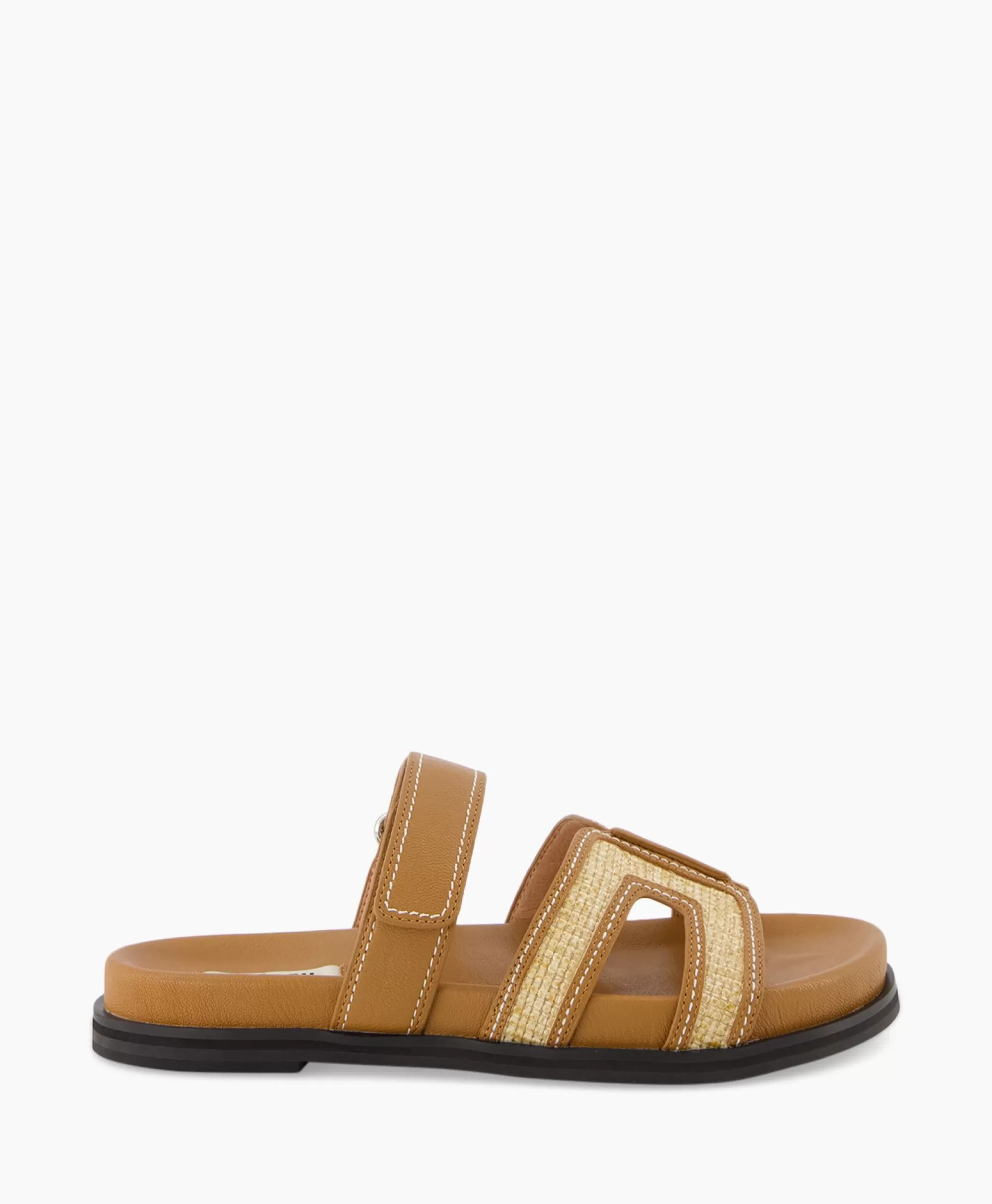 Sandalen*Bibi Lou Sandaal Zonder Hak Leather And Rafia Licht Bruin