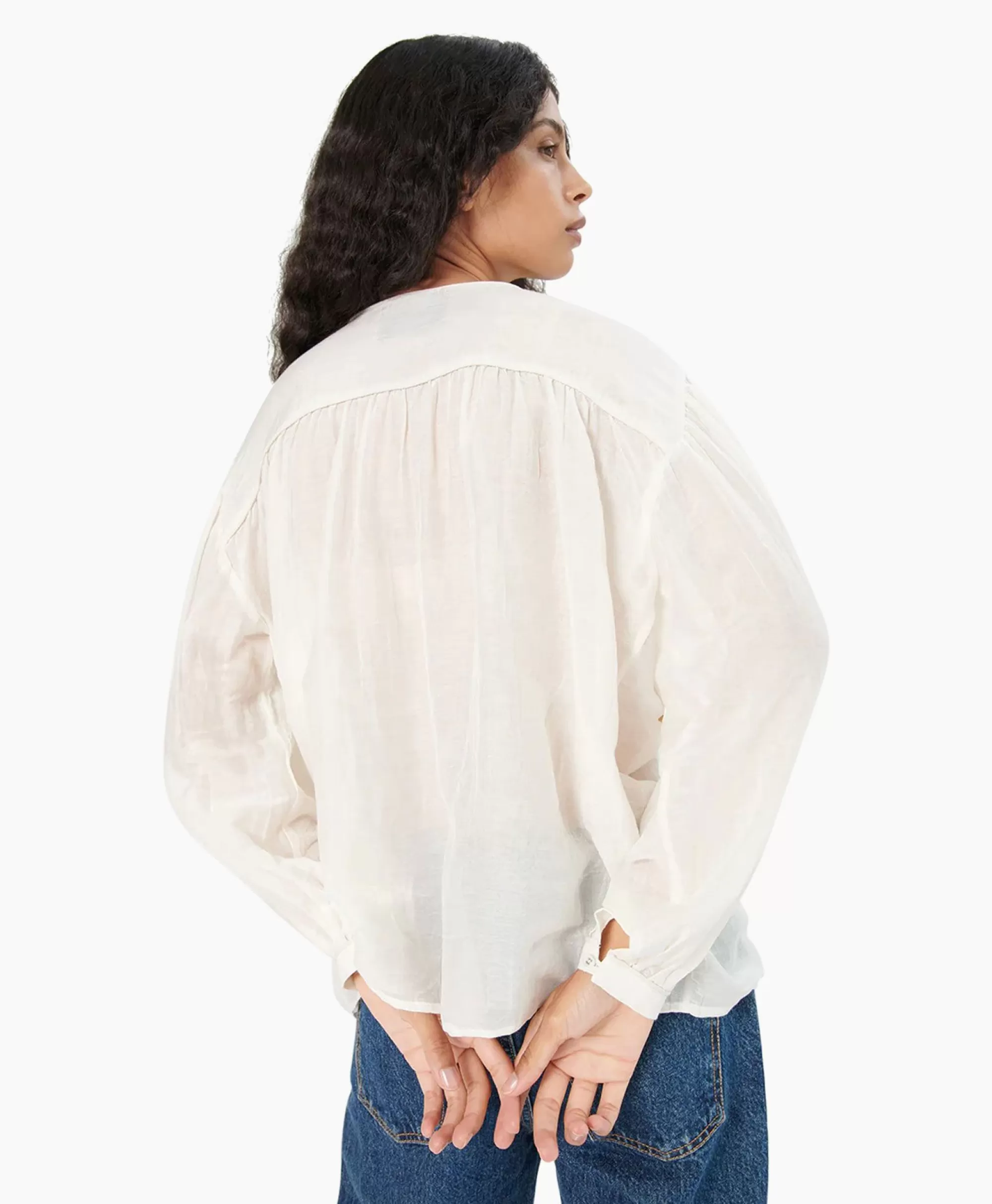 Blouses*Chufy Blouse Bamboo Embroidered Blauw