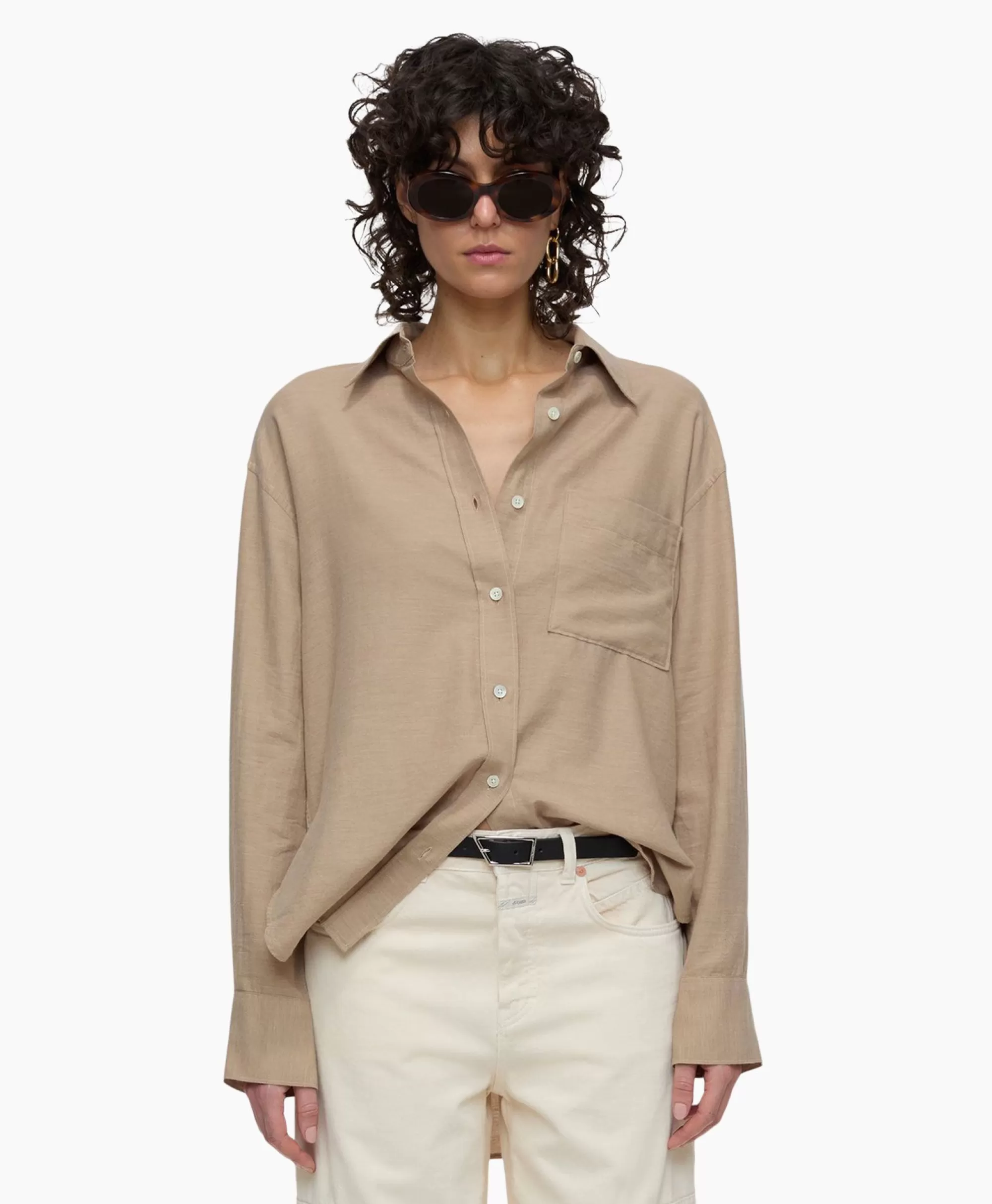 Blouses*Closed Blouse Shirt With Pocket Grijs