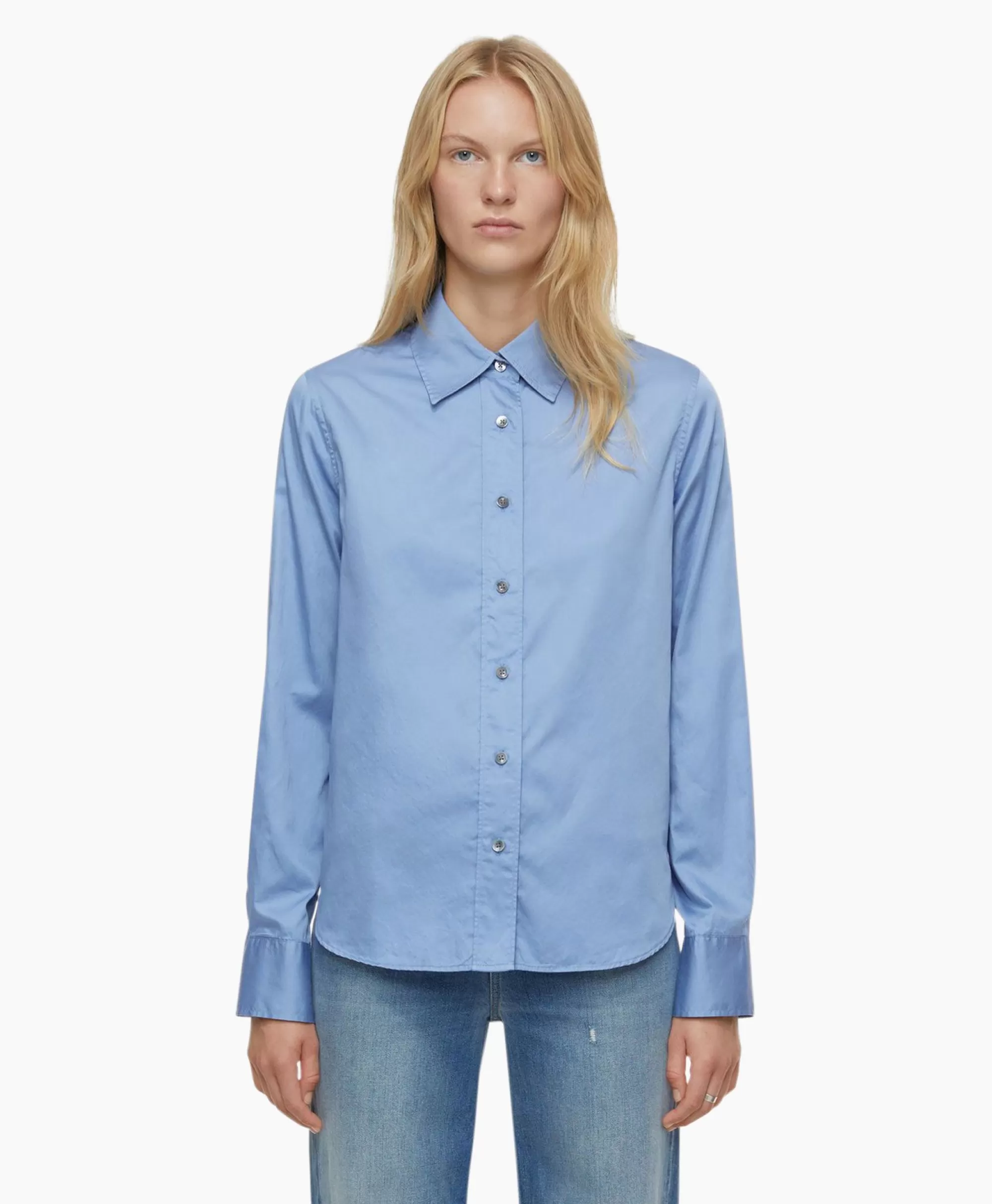 Blouses*Closed Blouse Straight Fitted Blauw