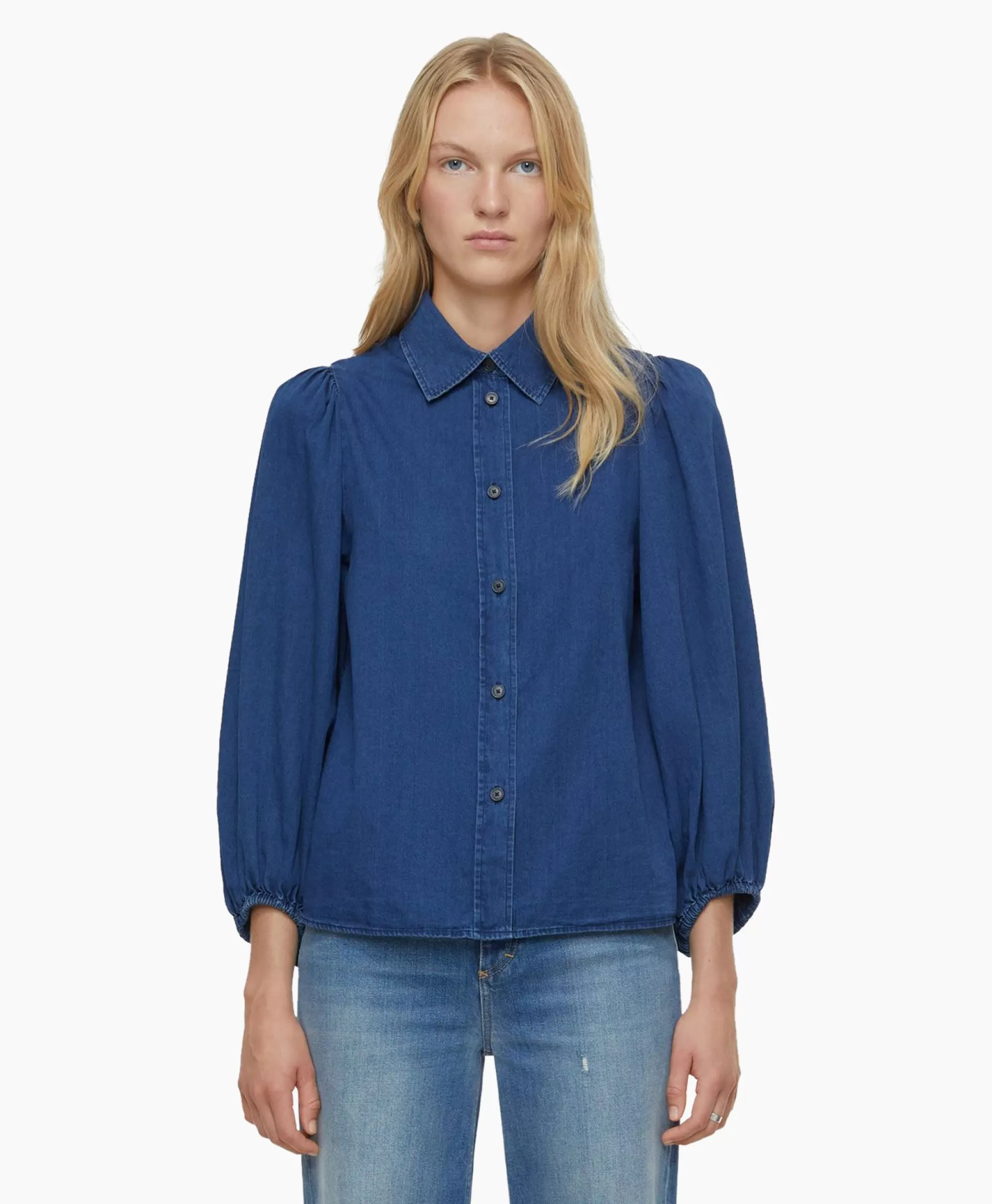 Blouses*Closed Blouse Voluminous Sleeve Donker Blauw