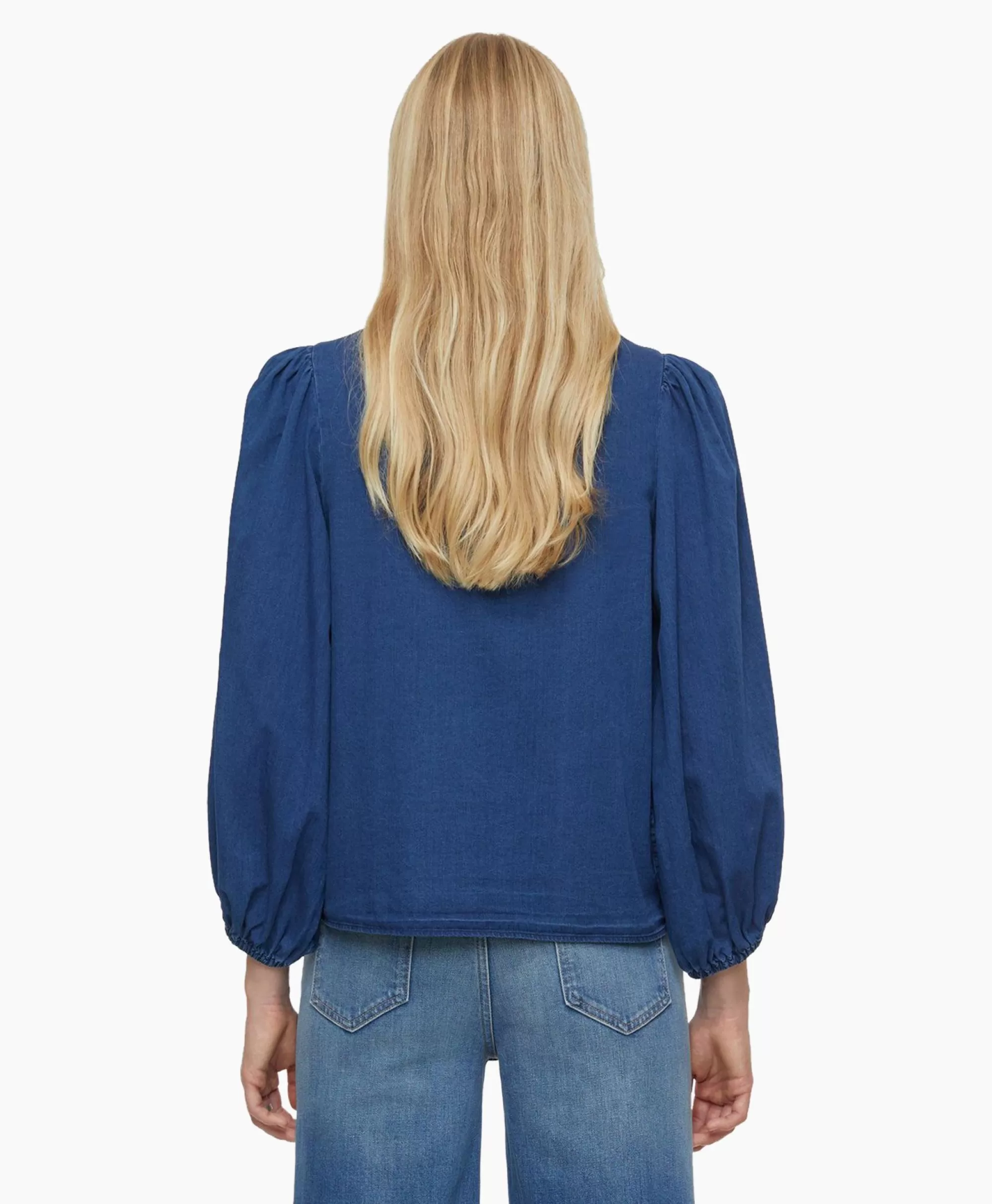 Blouses*Closed Blouse Voluminous Sleeve Donker Blauw