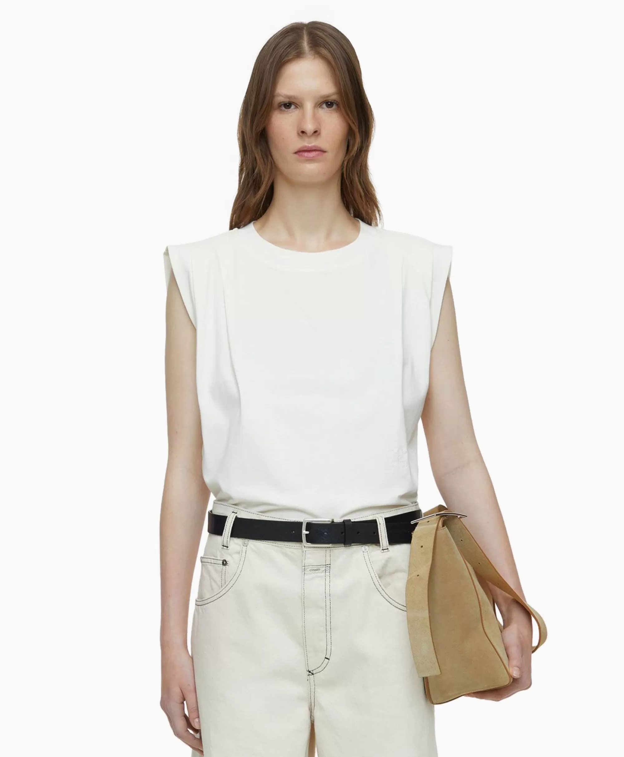 T-Shirts & Tops*Closed Top Pleated Sleeveless Off White