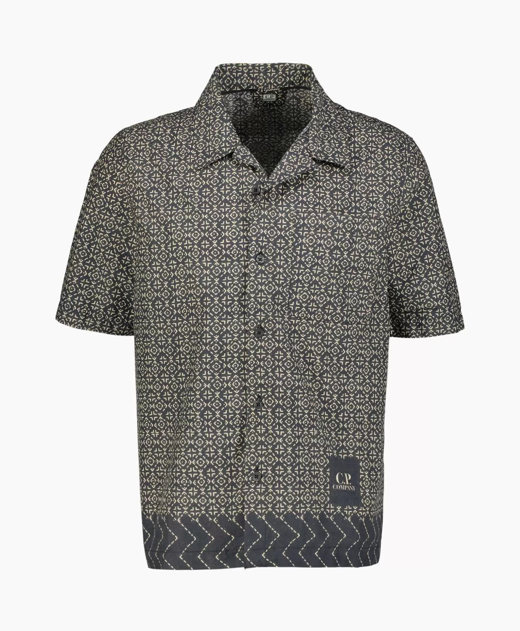 Overhemden*Cp Company Overhemd Popeline Baja Print Zwart