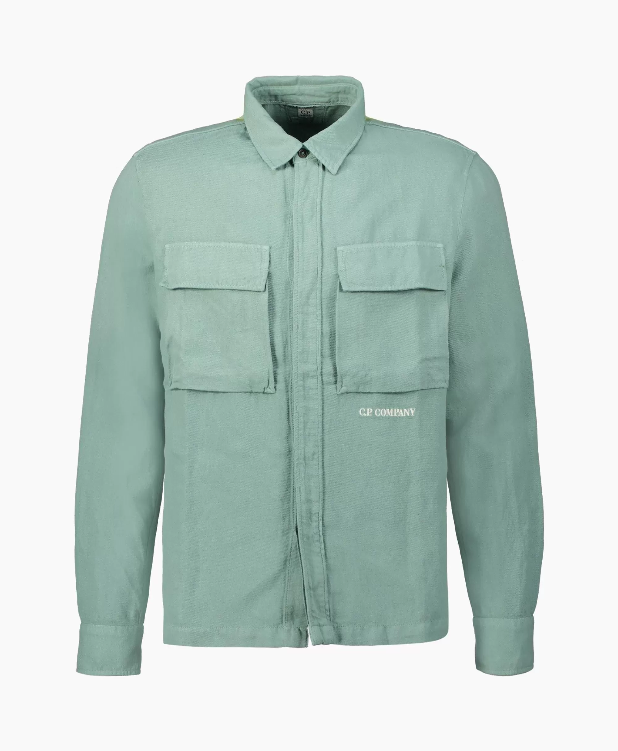 Jassen*Cp Company Overshirt Broken Linen Cotton Groen