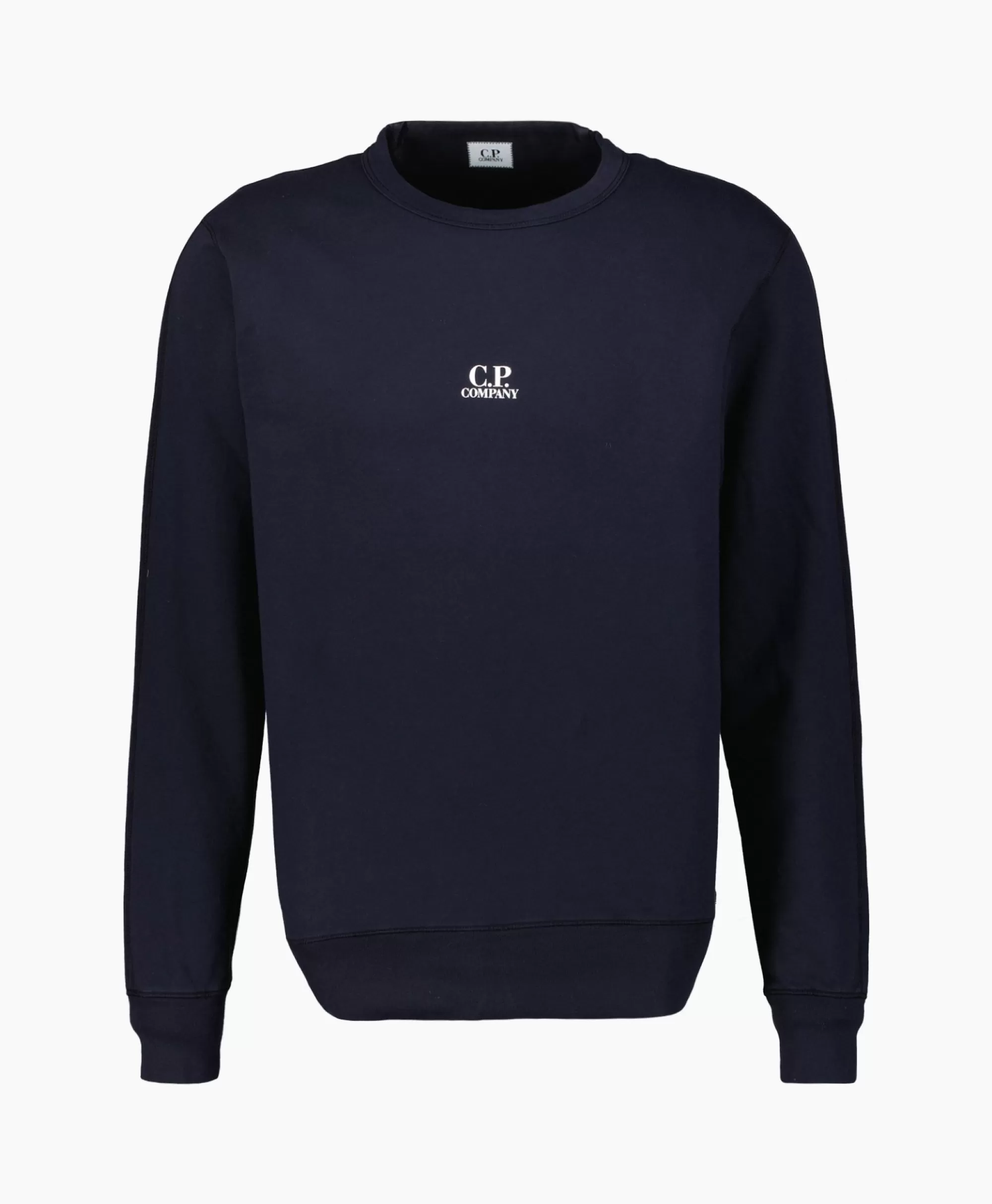 Truien*Cp Company Sweater Light Fleece Logo Donker Blauw