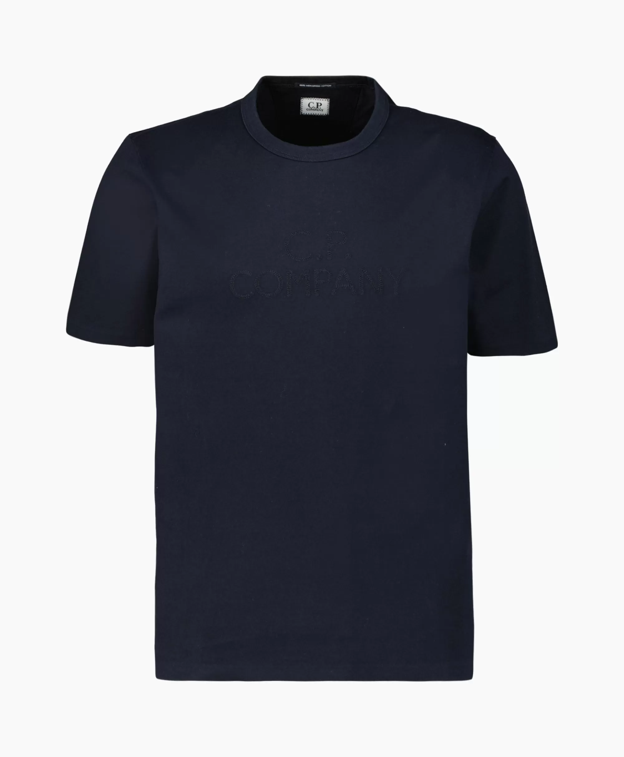 T-Shirts*Cp Company T-Shirt Mercerized Jersey Twisted Logo Donker Blauw