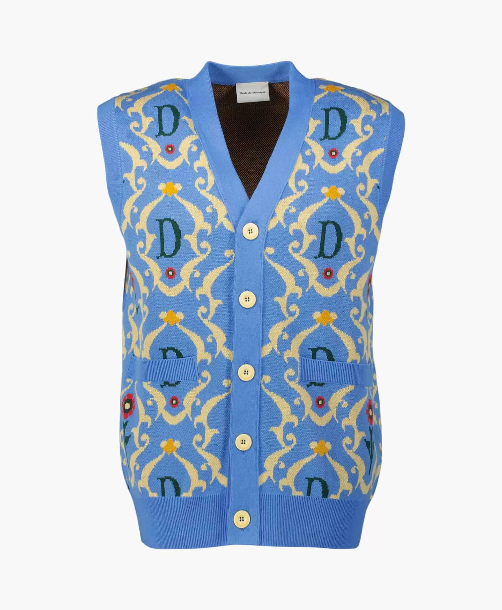 Vesten*Drole De Monsieur Vest La Sans Manches Ornements Blauw