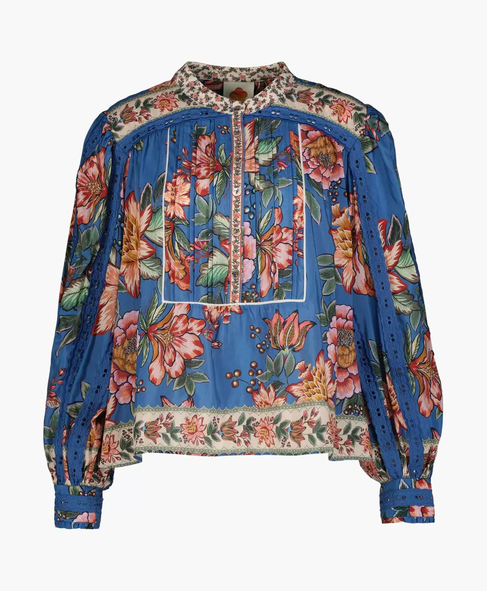 Blouses*Farm Rio Blouse Wonderful Bouquet Blue Blauw