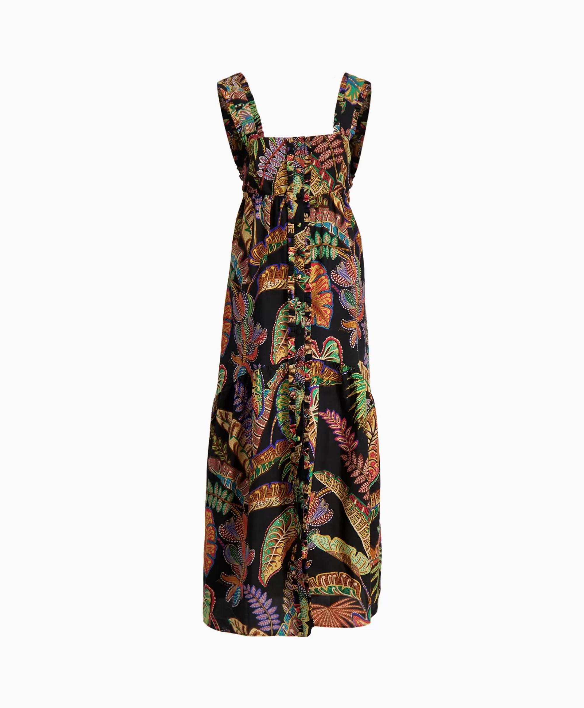 Bruiloftskleding*Farm Rio Maxi Jurk Cool Foliage Black Sleeveless Zwart