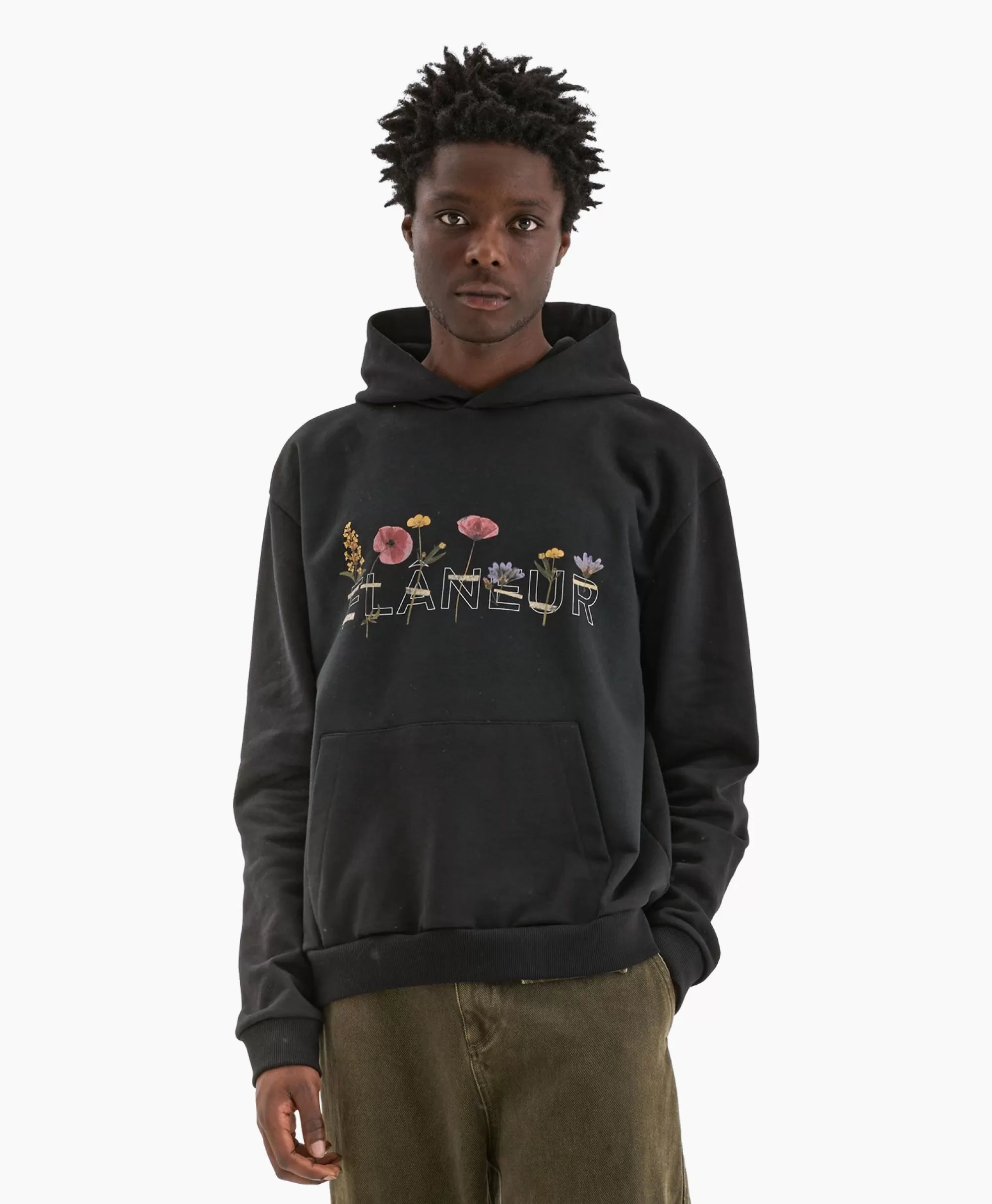 Truien*Flâneur Flaneur Hoodie Botanical Zwart