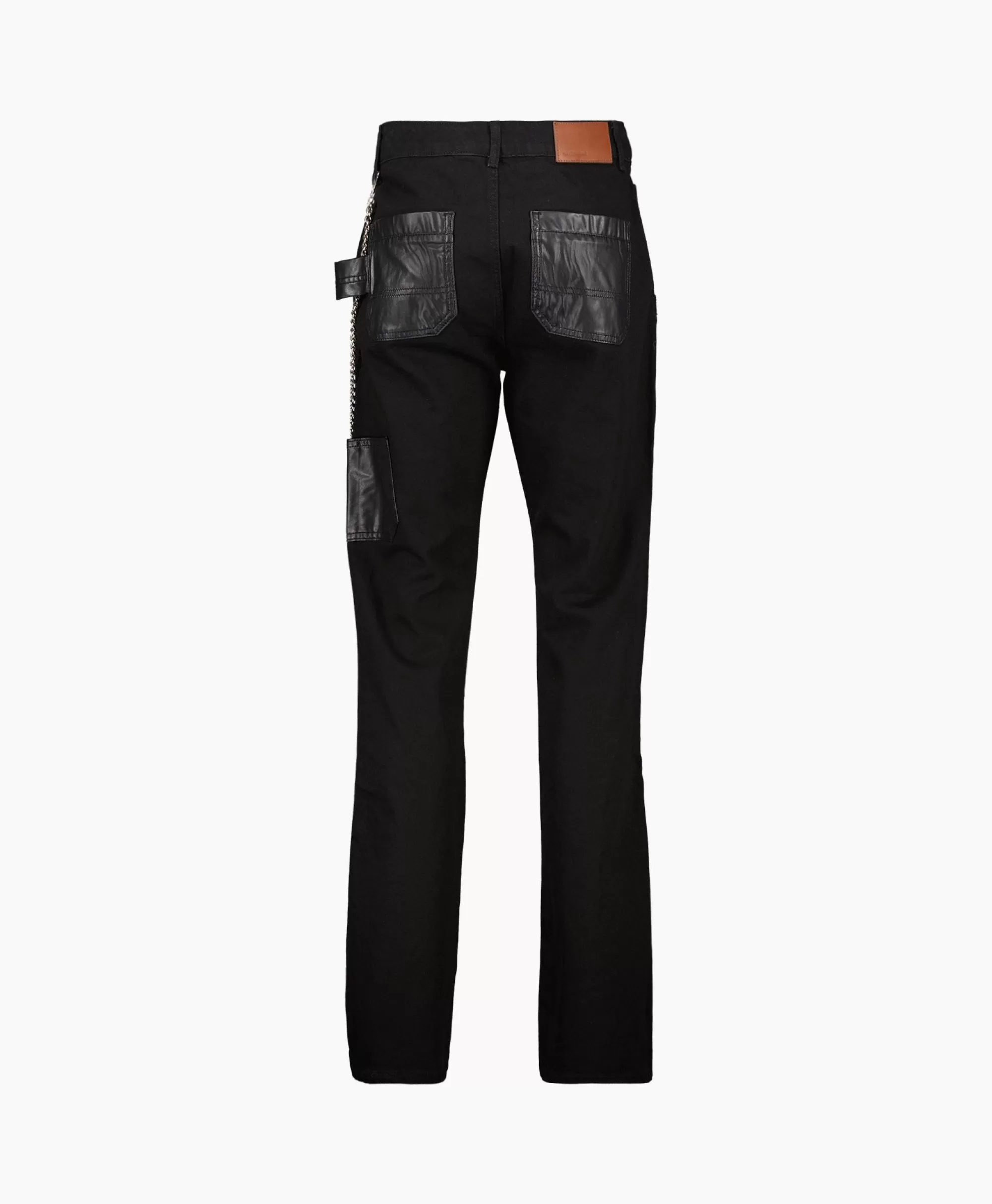 Broeken*Flâneur Flaneur Jeans Carpenter Straight With Leather Patches Zwart