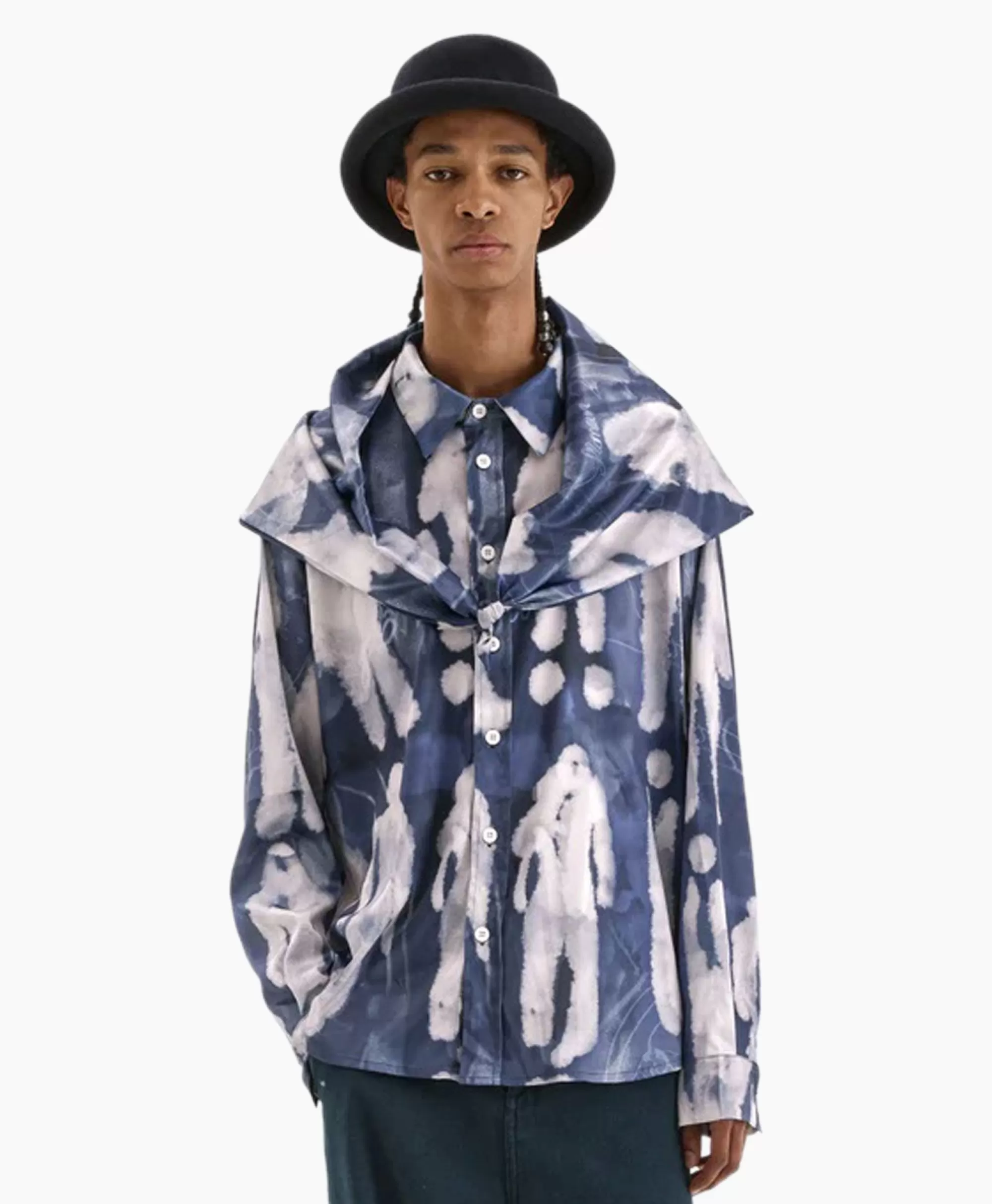 Jassen*Flâneur Flaneur Overshirt Character Silk Hooded Blauw