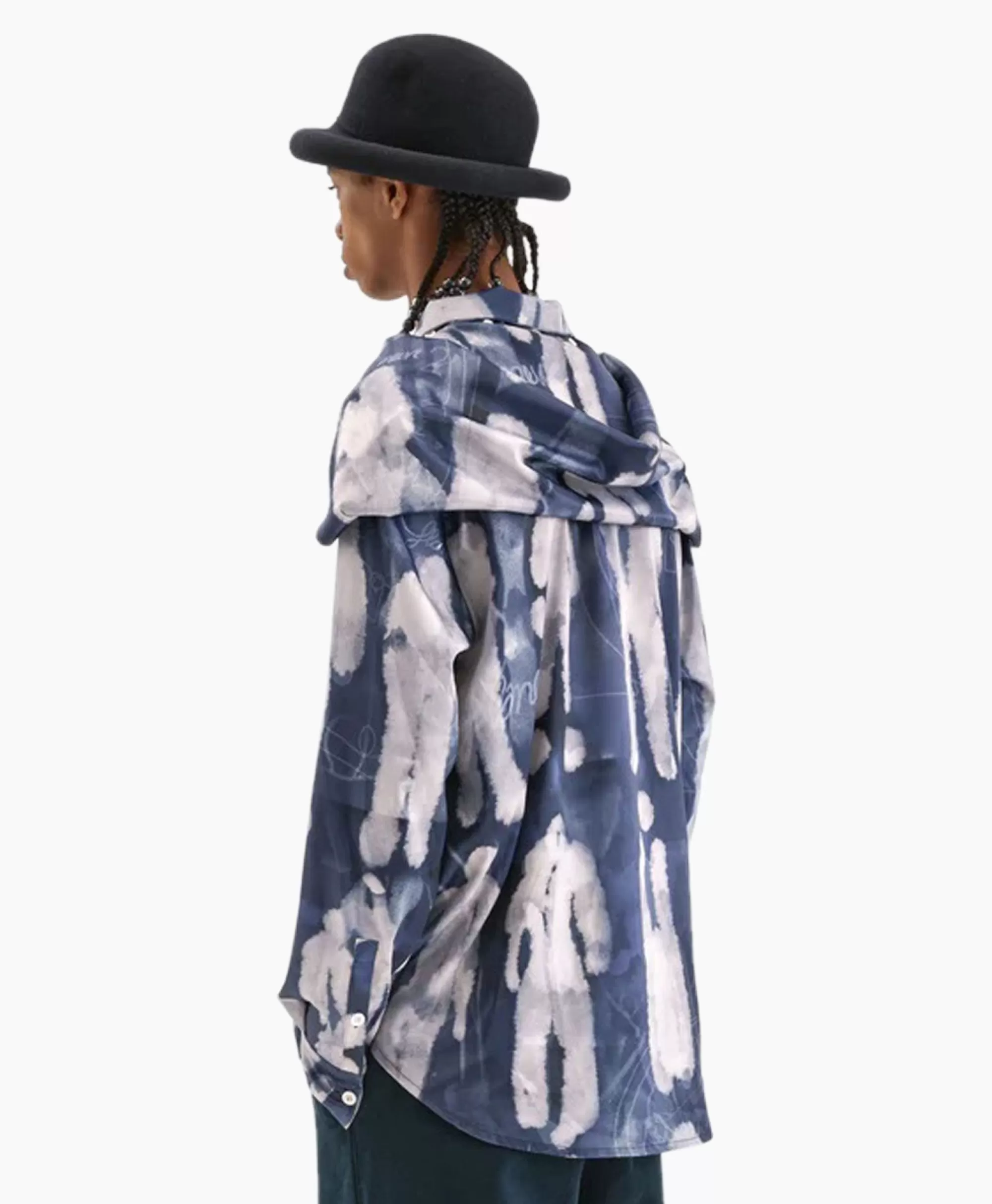 Jassen*Flâneur Flaneur Overshirt Character Silk Hooded Blauw