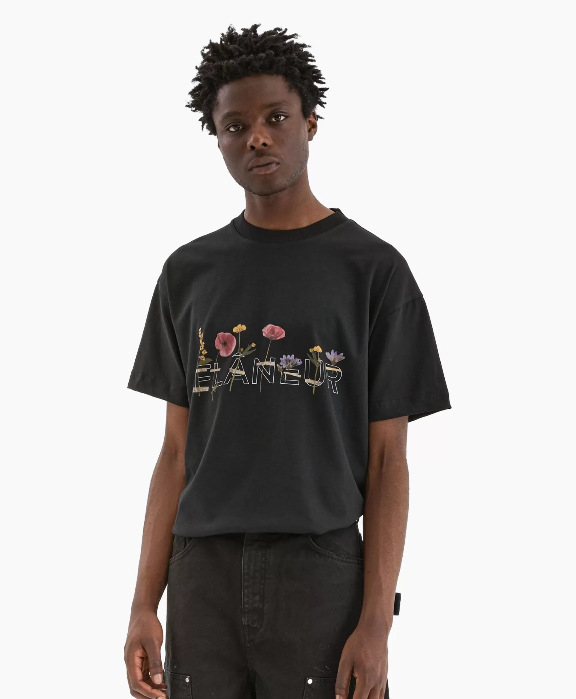 T-Shirts*Flâneur Flaneur T-Shirt Korte Mouw Botanical Zwart