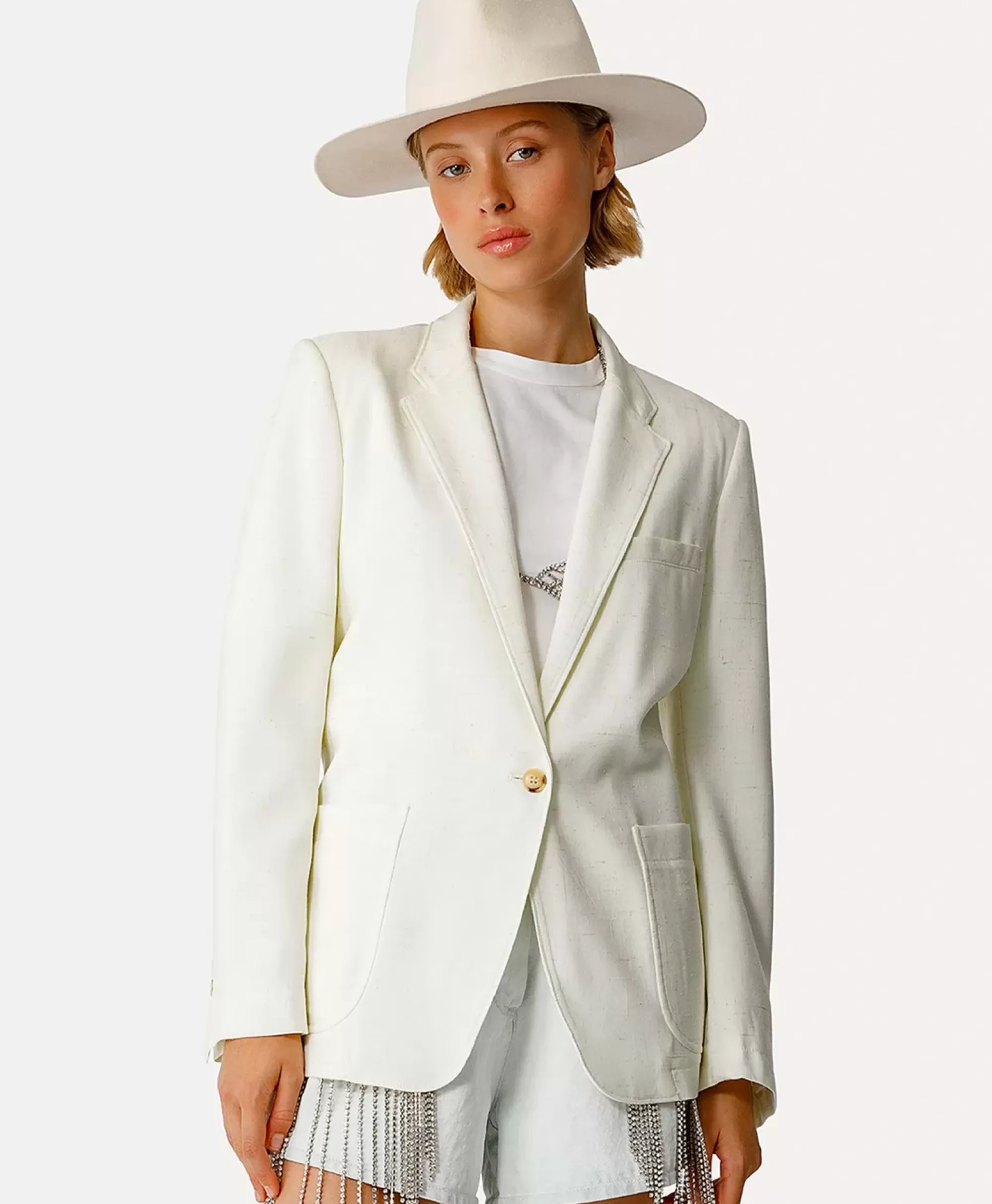 Blazers*Forte_forte Blazer Tweed Viscose Silk Jacket Off White