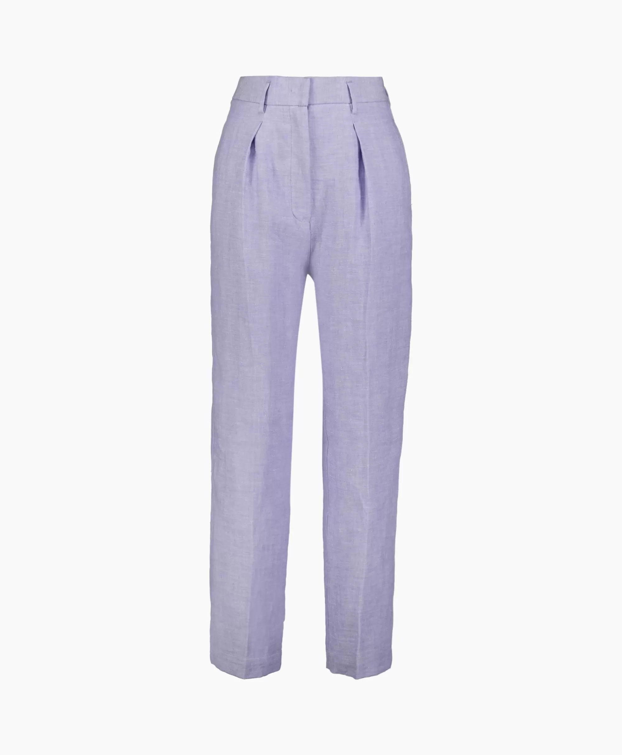 Broeken*Forte_forte Pantalon Chic Linen Herringbone High Waist Lila