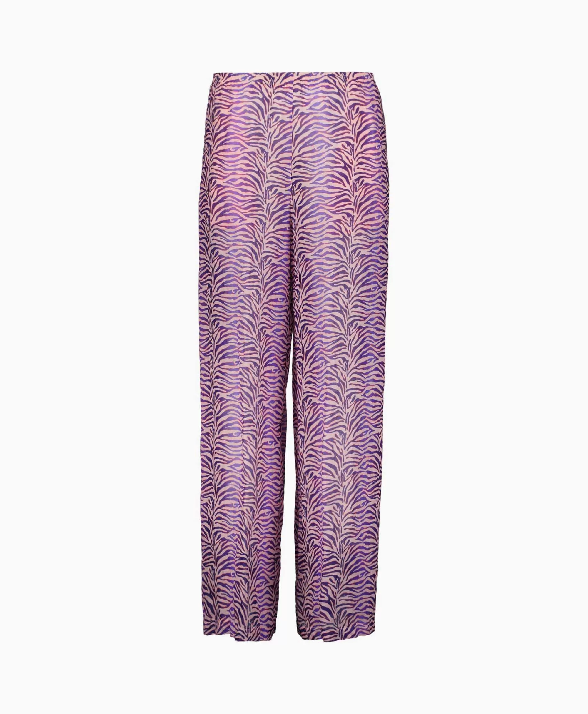 Broeken*Forte_forte Pantalon Heartbeat Print Ramie Muslin Paars