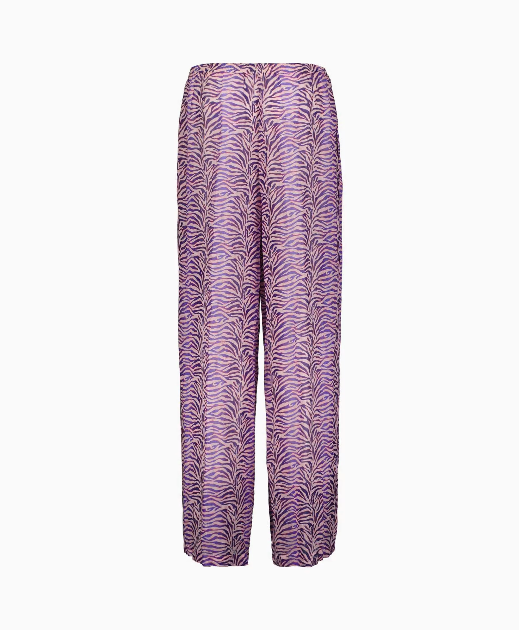 Broeken*Forte_forte Pantalon Heartbeat Print Ramie Muslin Paars