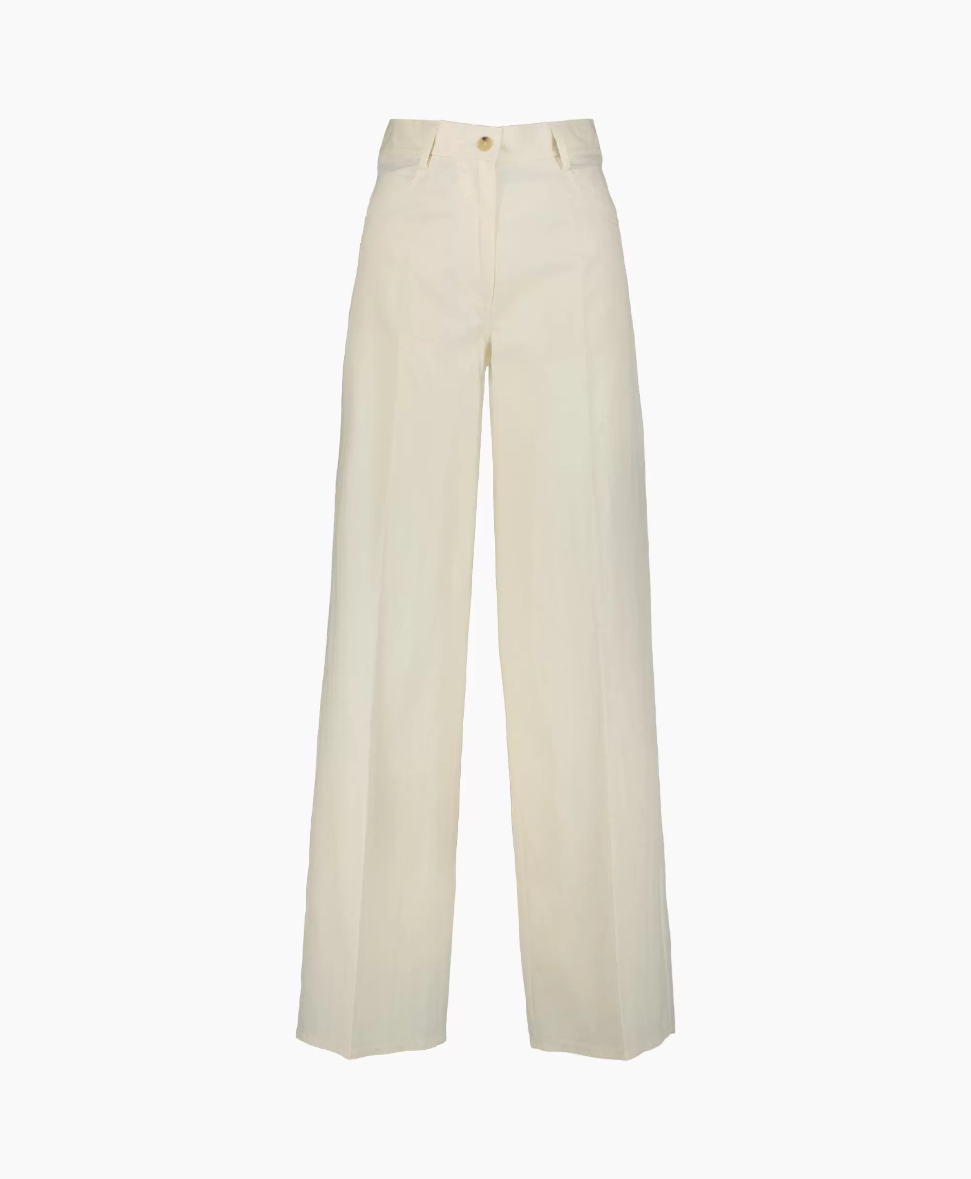 Broeken*Forte_forte Pantalon Viscose Cotton Chic Twill 5 Pockets Ecru