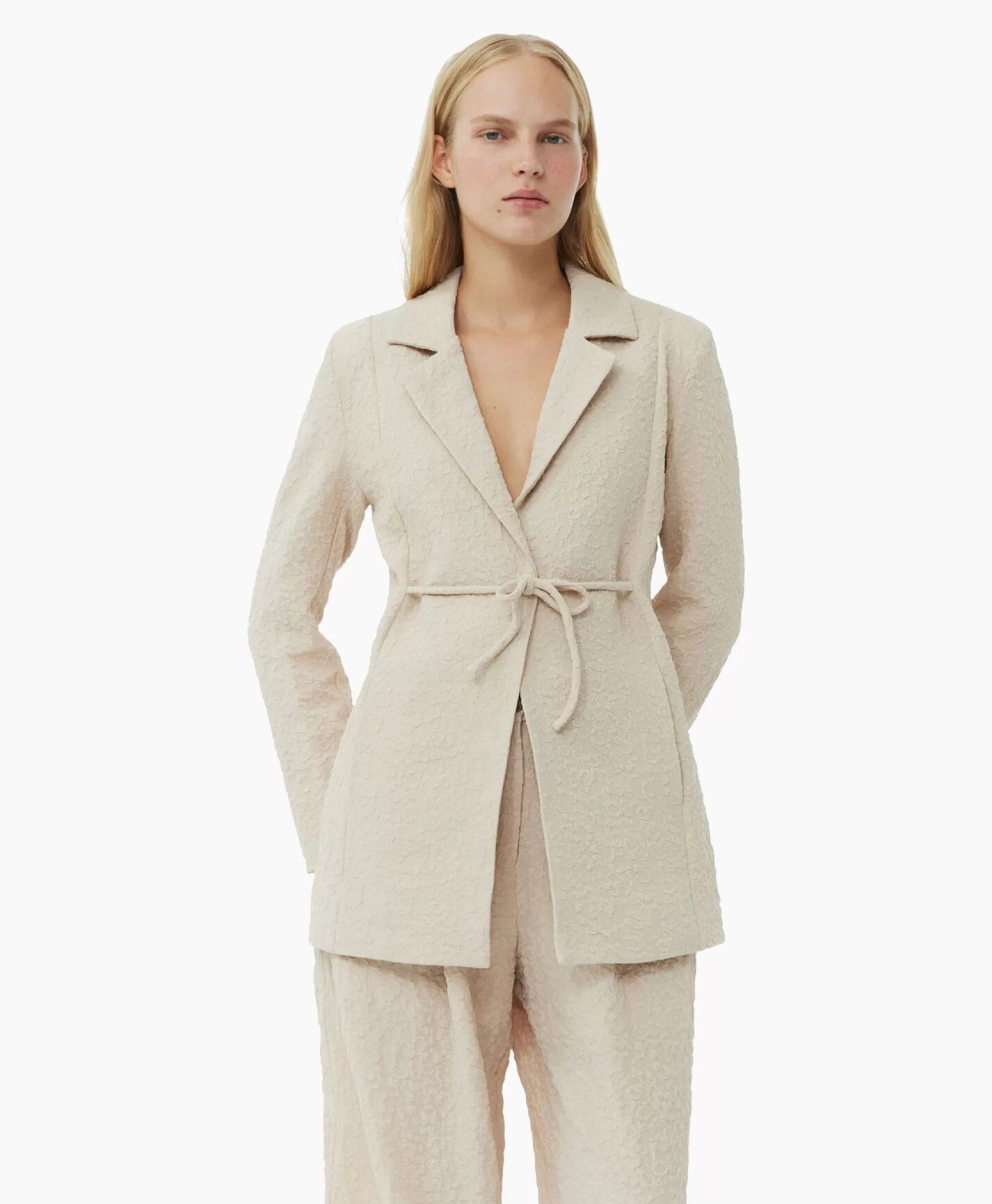 Blazers*Ganni Blazer Textured Suiting Tiestring Beige