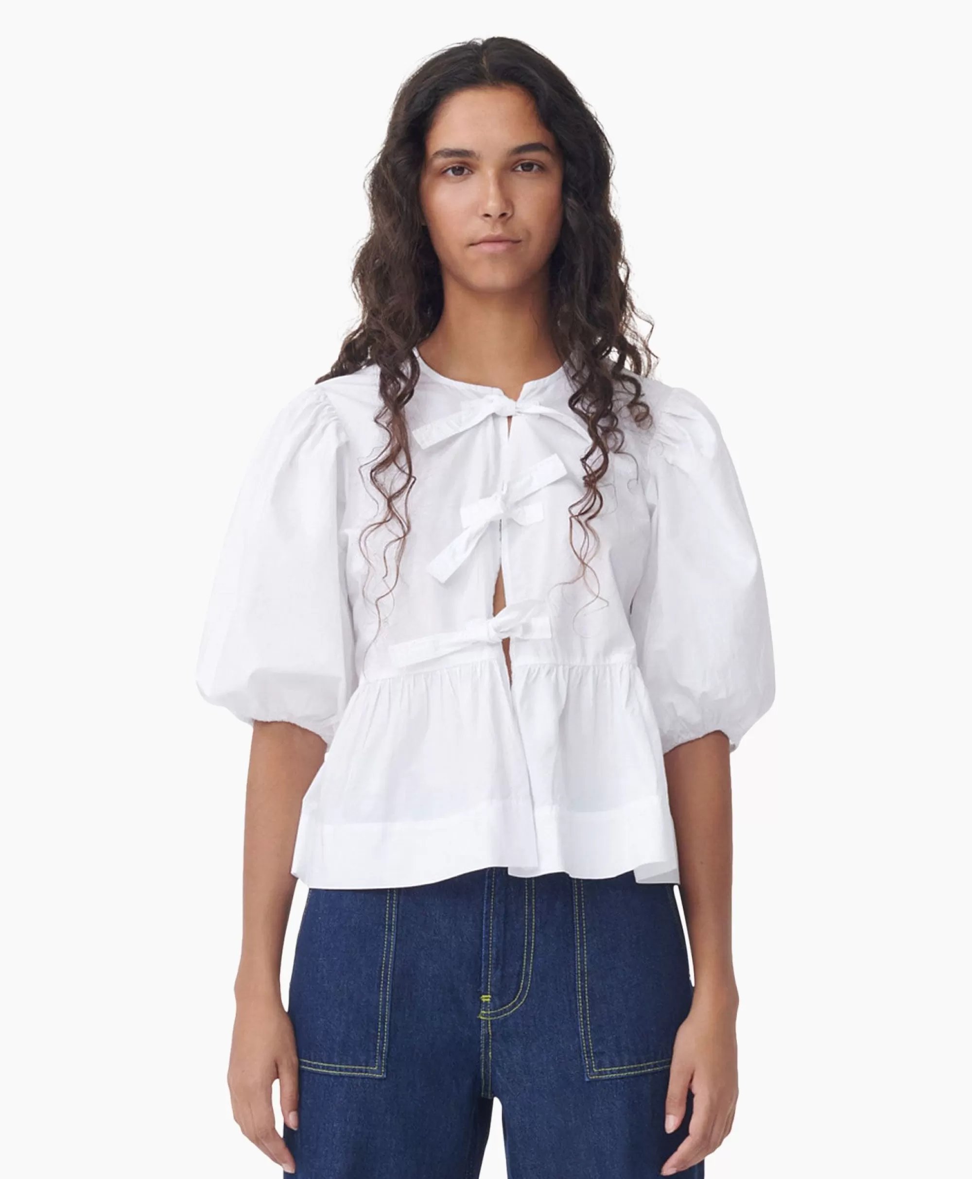 Blouses*Ganni Blouse Cotton Poplin Peplum Wit