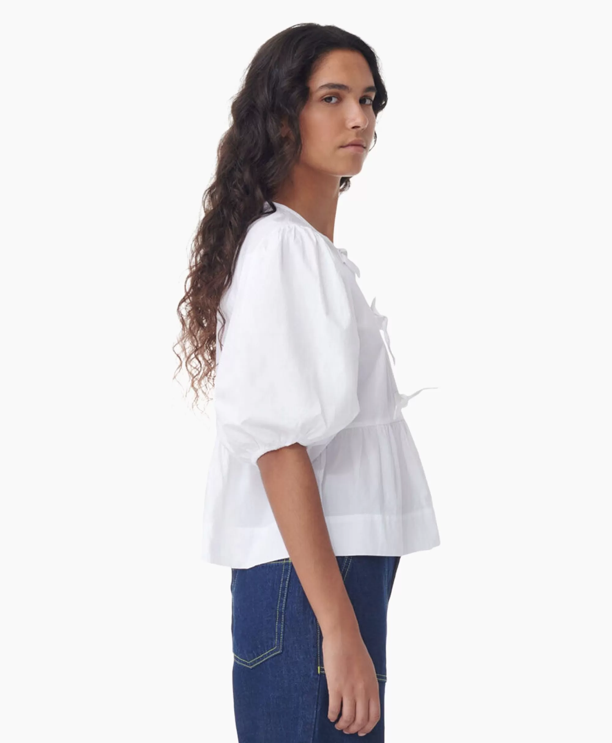 Blouses*Ganni Blouse Cotton Poplin Peplum Wit