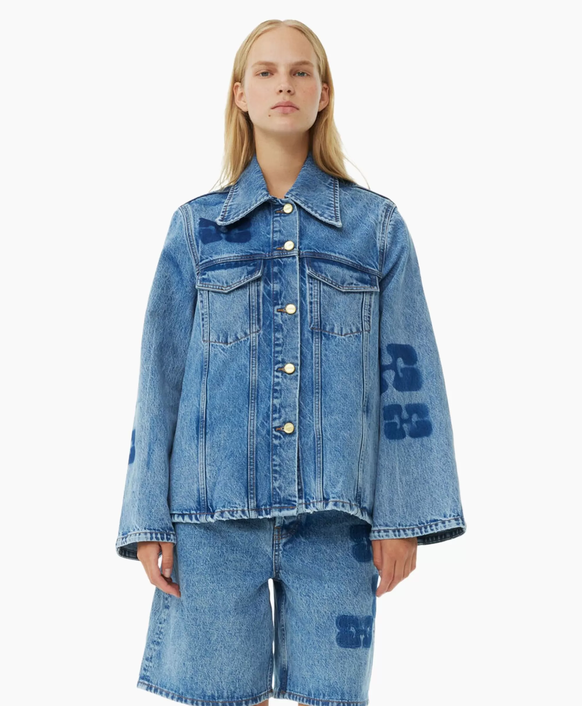 Jassen*Ganni Jack Patch Denim Blauw