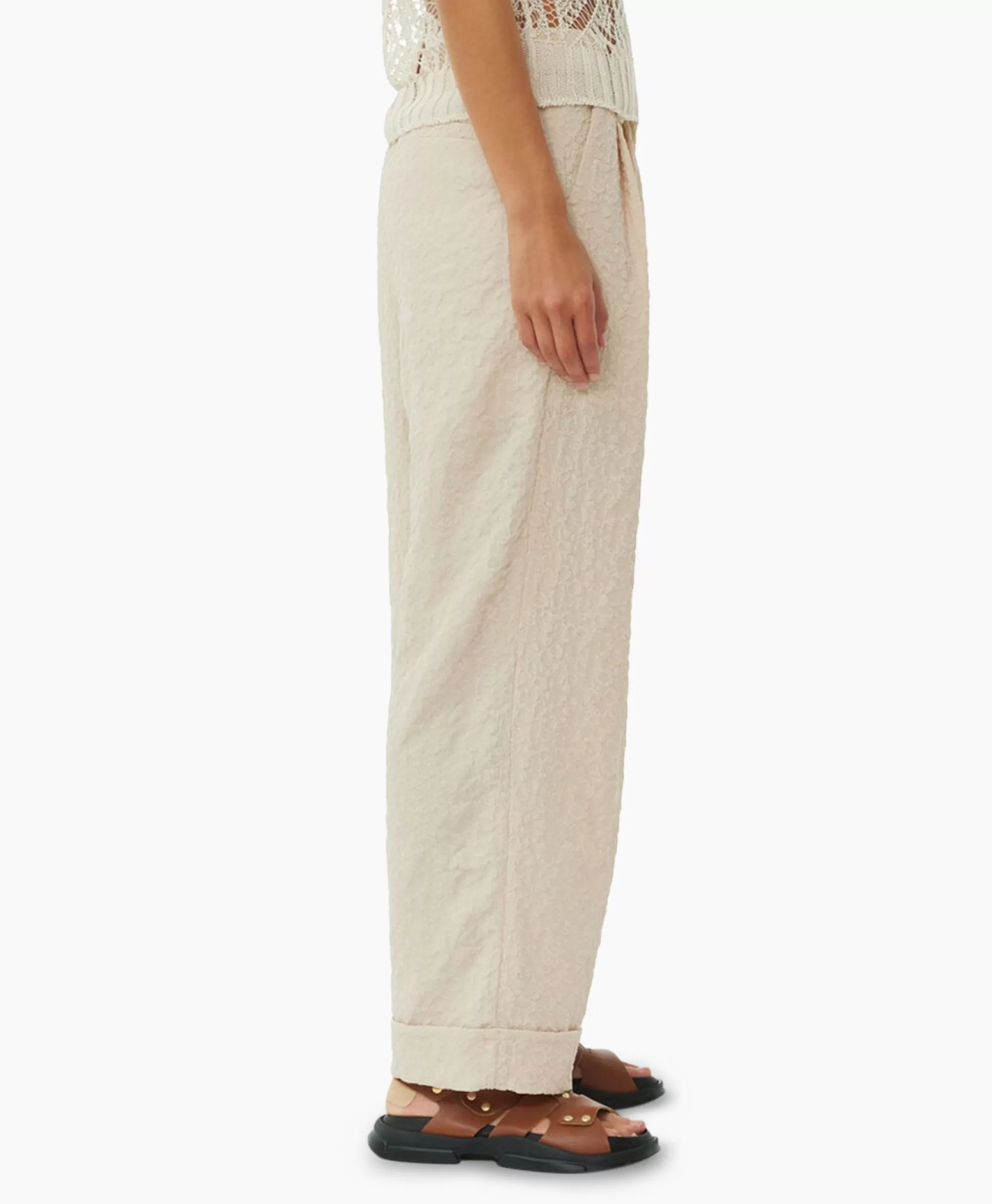 Broeken*Ganni Pantalon Textured Suiting Mid Waist Beige