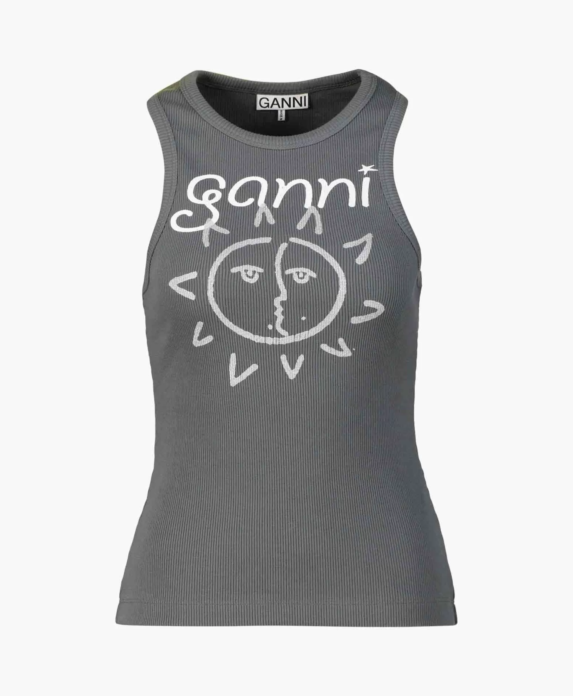 T-Shirts & Tops*Ganni Top Graphic Rib Sun Grijs