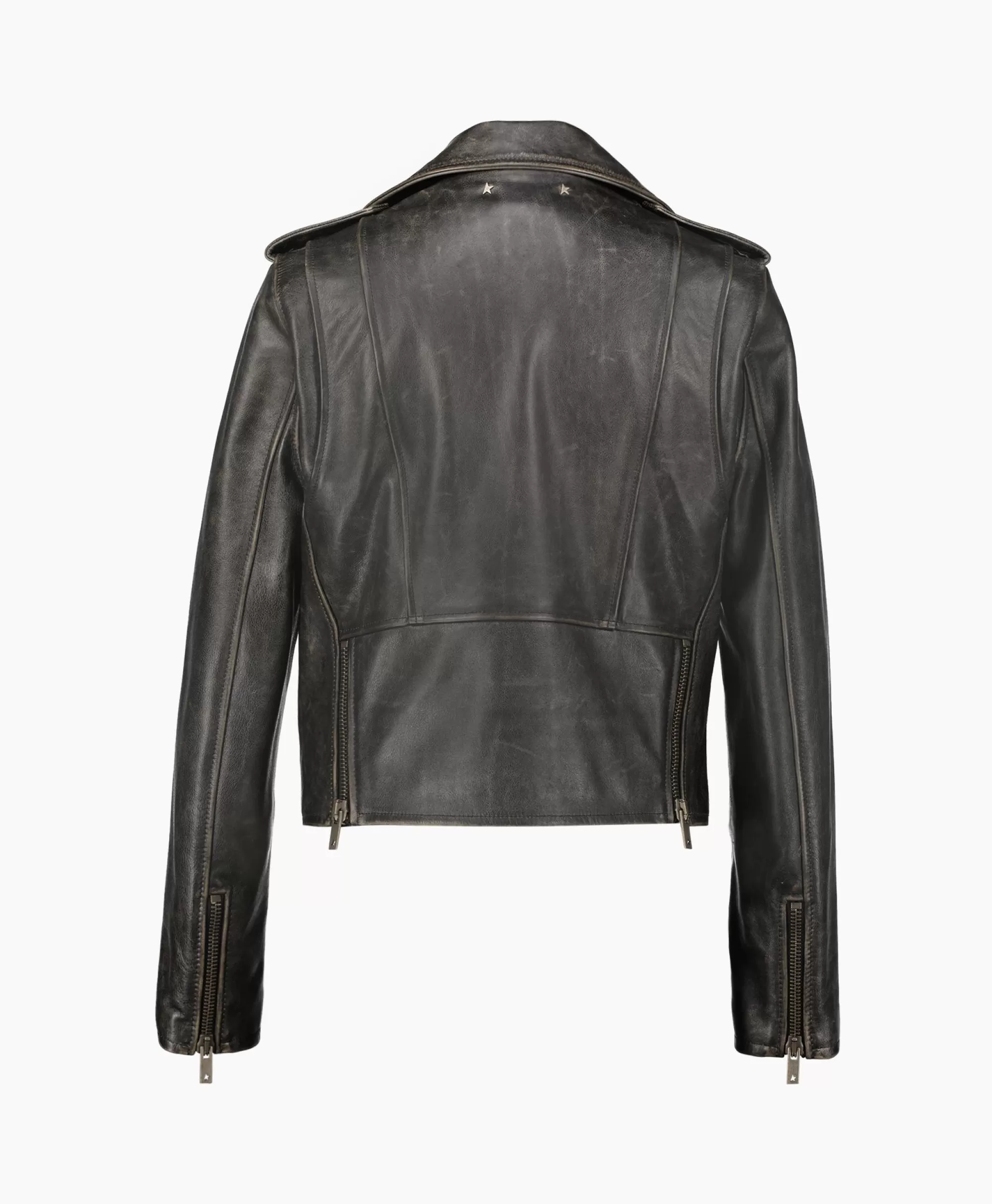 Jassen*Golden Goose Leren Jas Golden W'S Chiodo Distressed Bull Leathe Zwart