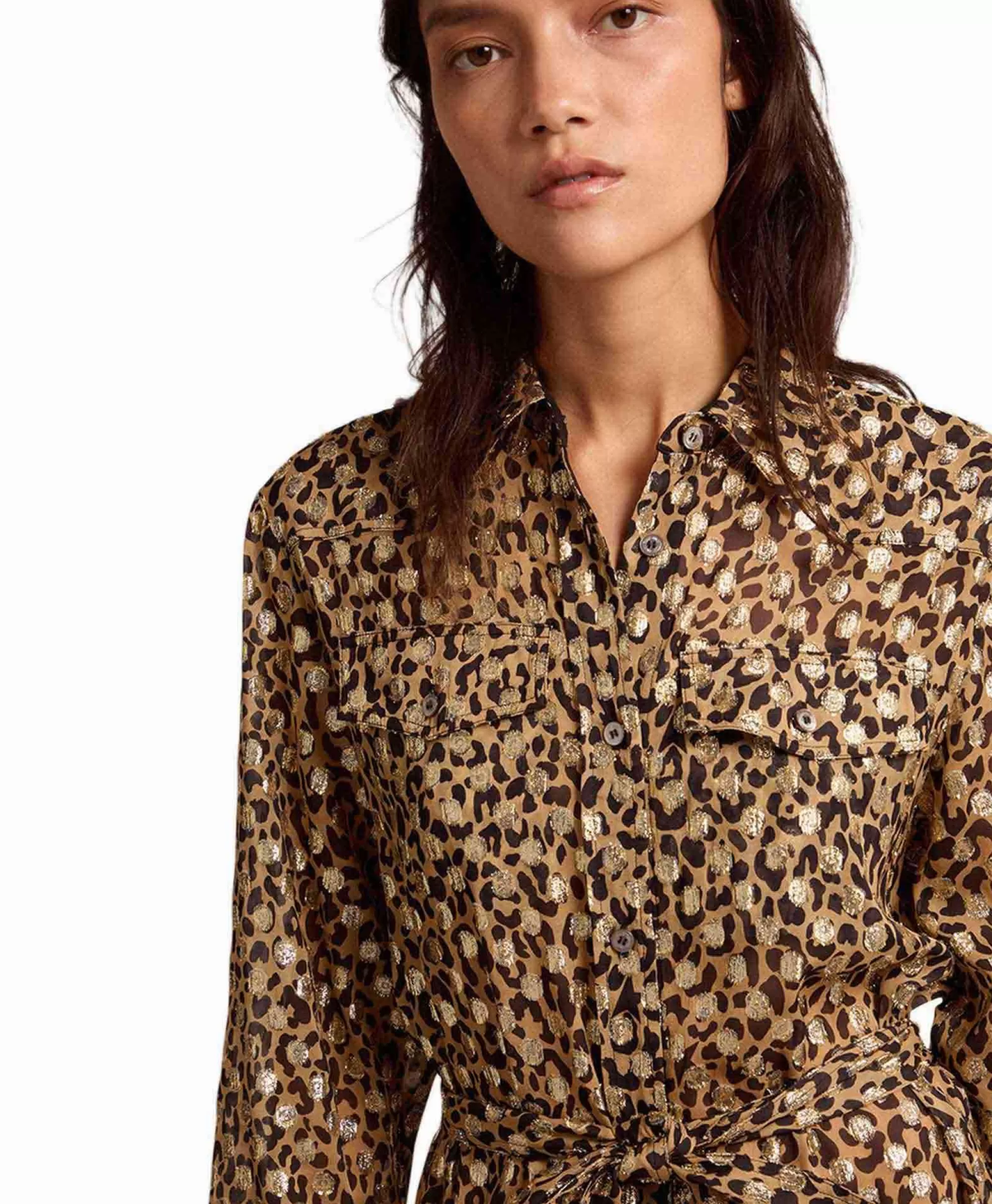 Jurken*Golden Goose Midi Jurk Golden W'S Chemisier Leopard Print Fil C Beige