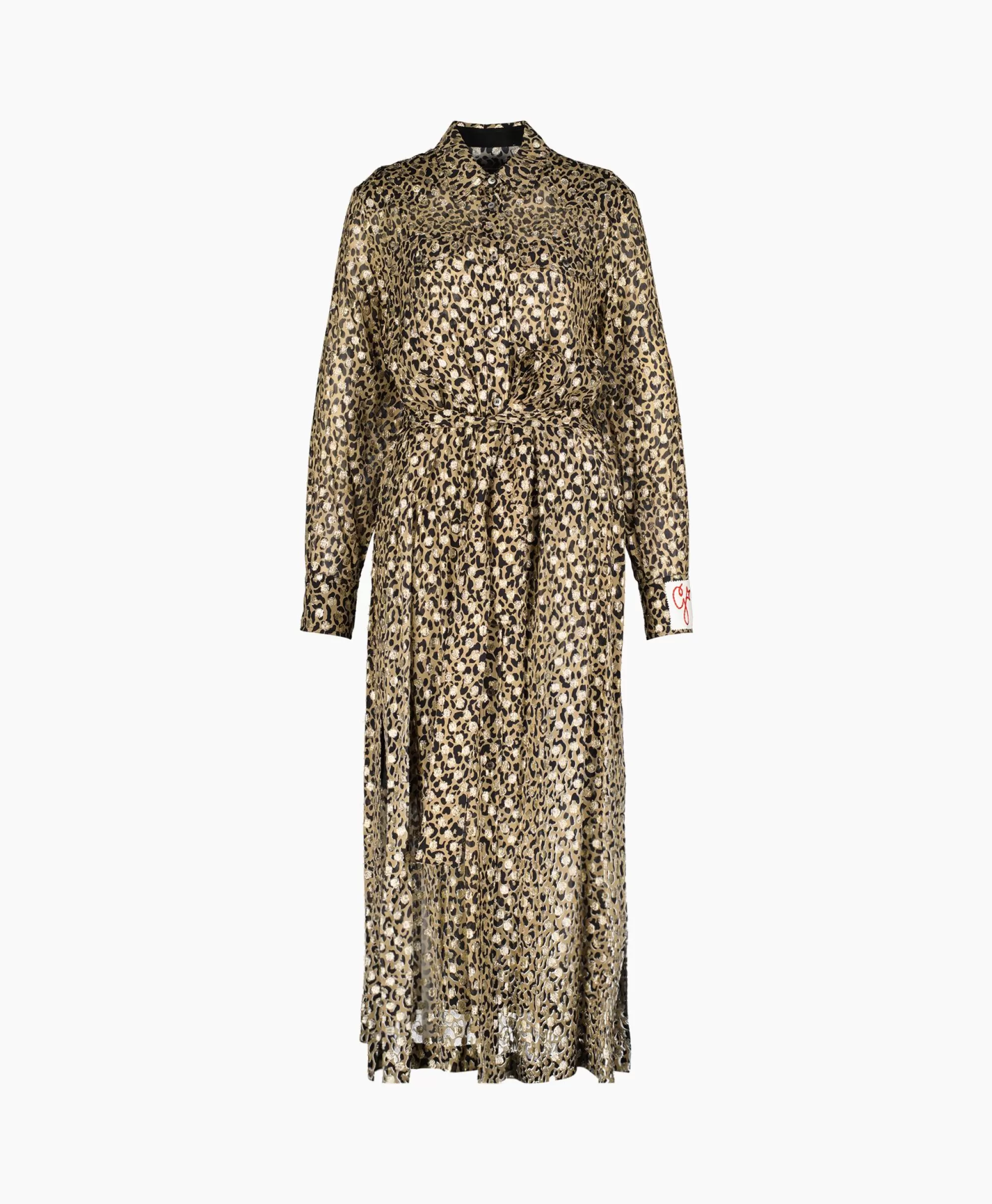 Jurken*Golden Goose Midi Jurk Golden W'S Chemisier Leopard Print Fil C Beige