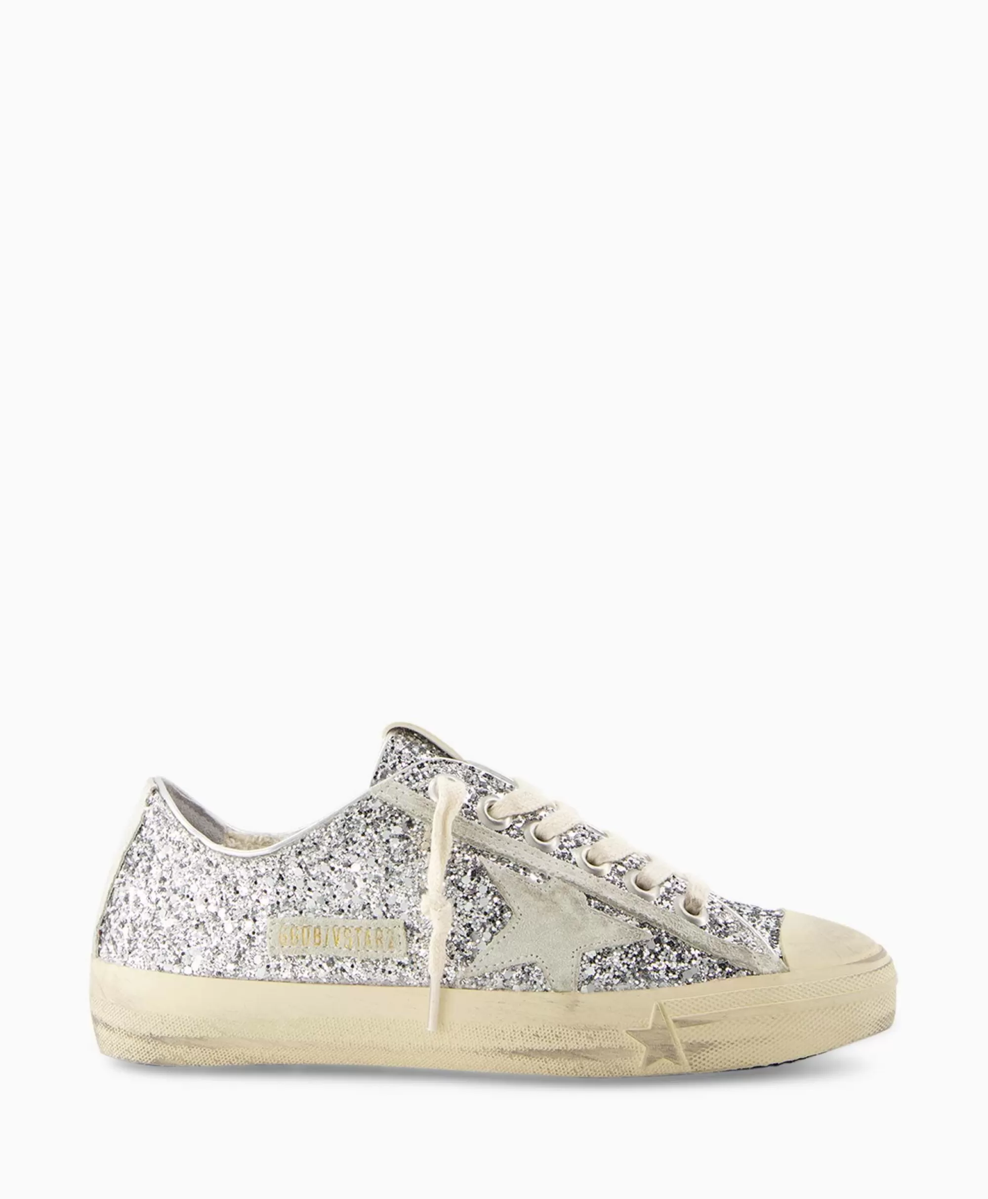 Sneakers*Golden Goose Sneaker V-Star 2 Glitter Upper Rubber Toe Suede St Zilver