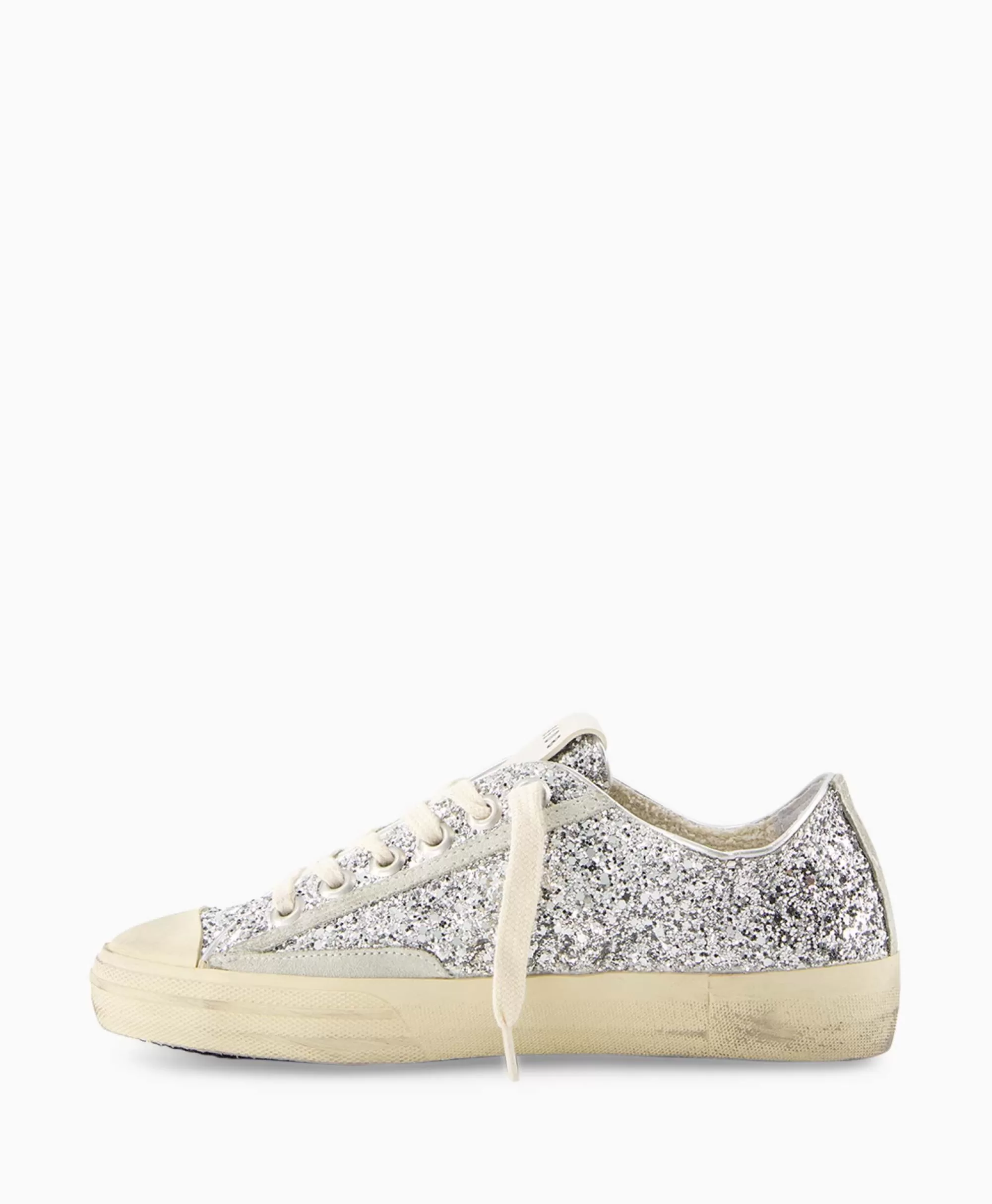 Sneakers*Golden Goose Sneaker V-Star 2 Glitter Upper Rubber Toe Suede St Zilver