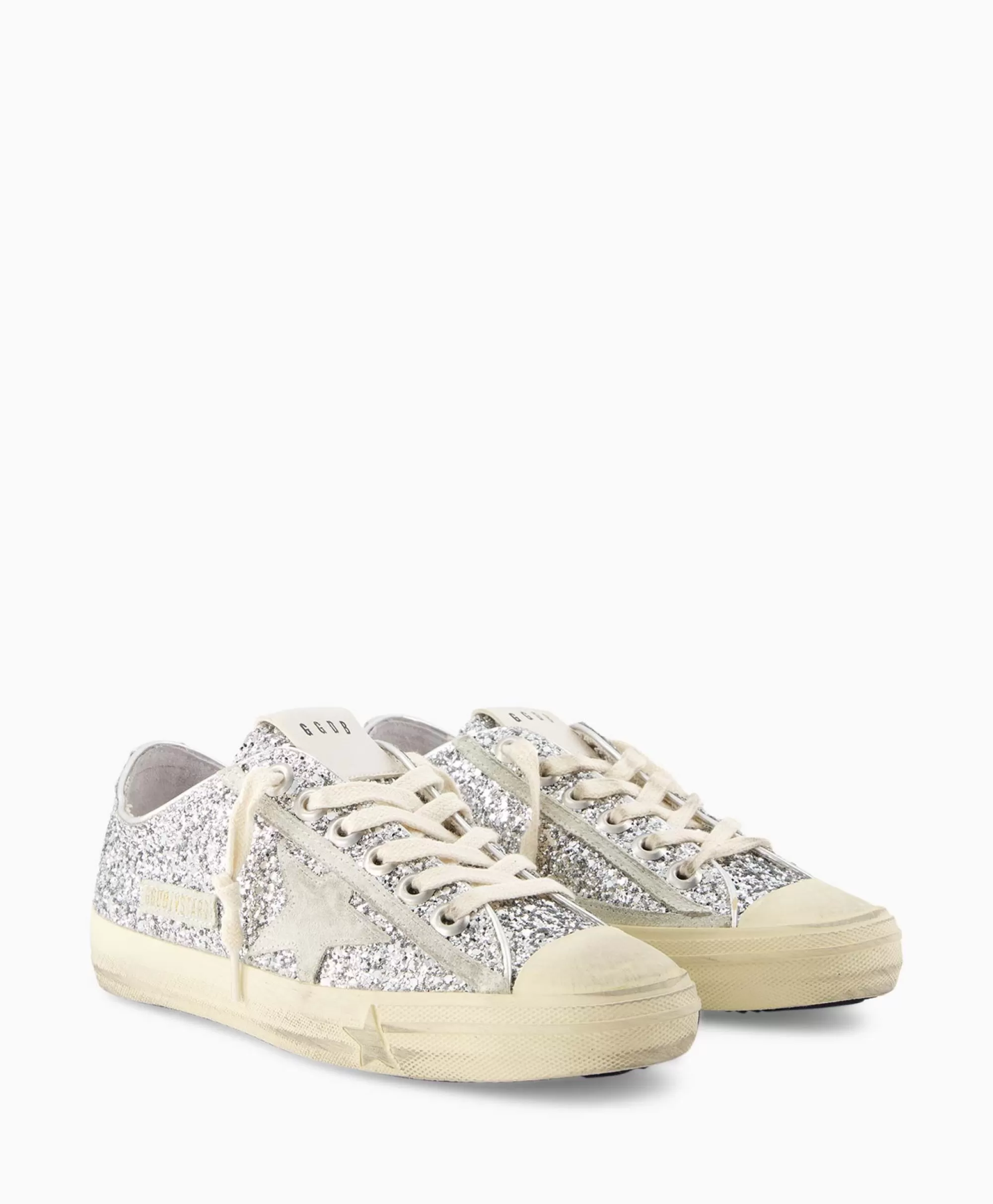 Sneakers*Golden Goose Sneaker V-Star 2 Glitter Upper Rubber Toe Suede St Zilver