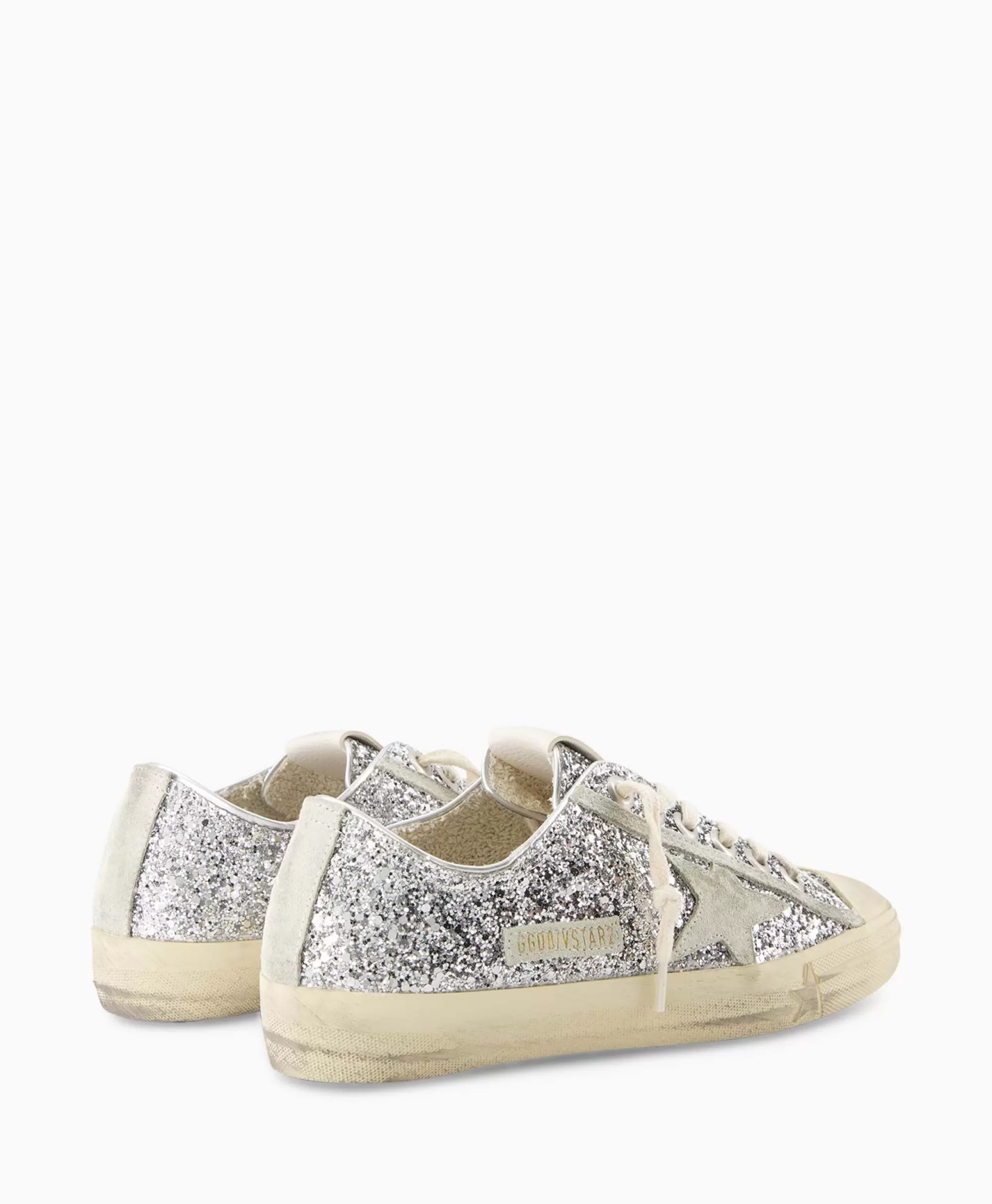 Sneakers*Golden Goose Sneaker V-Star 2 Glitter Upper Rubber Toe Suede St Zilver
