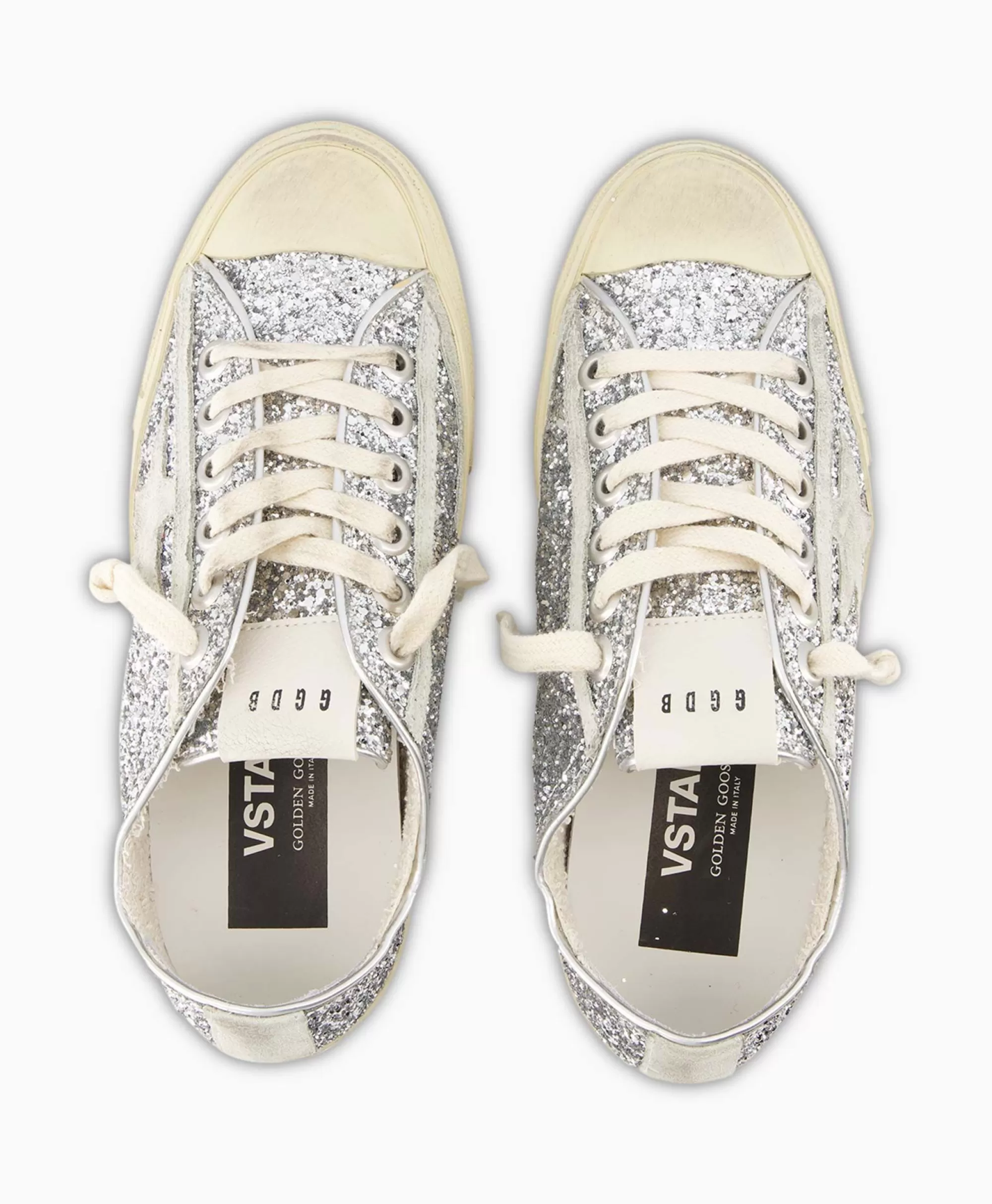 Sneakers*Golden Goose Sneaker V-Star 2 Glitter Upper Rubber Toe Suede St Zilver