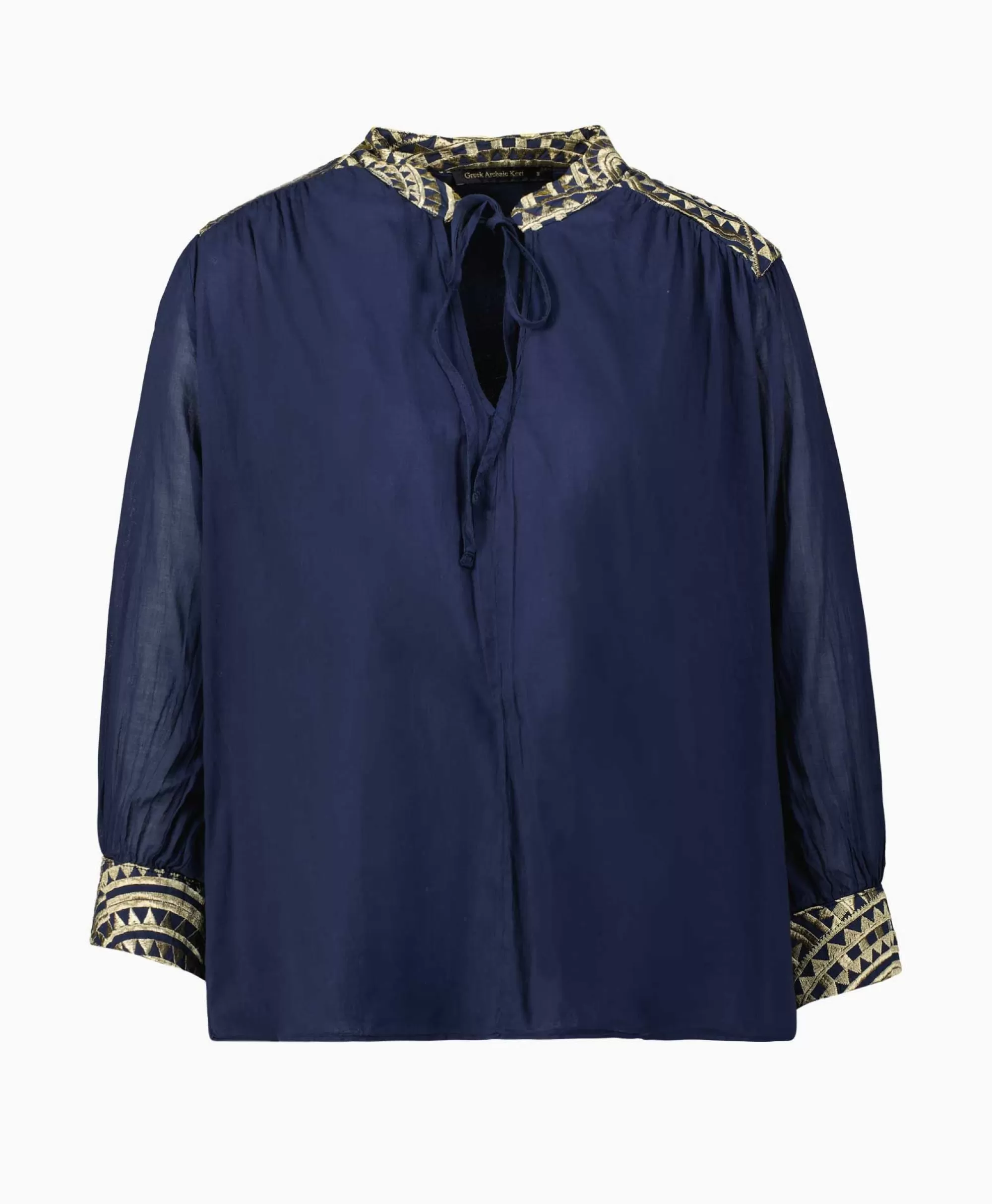 Blouses*Greek Archaic Kori Blouse All Over Drawstrings Donker Blauw