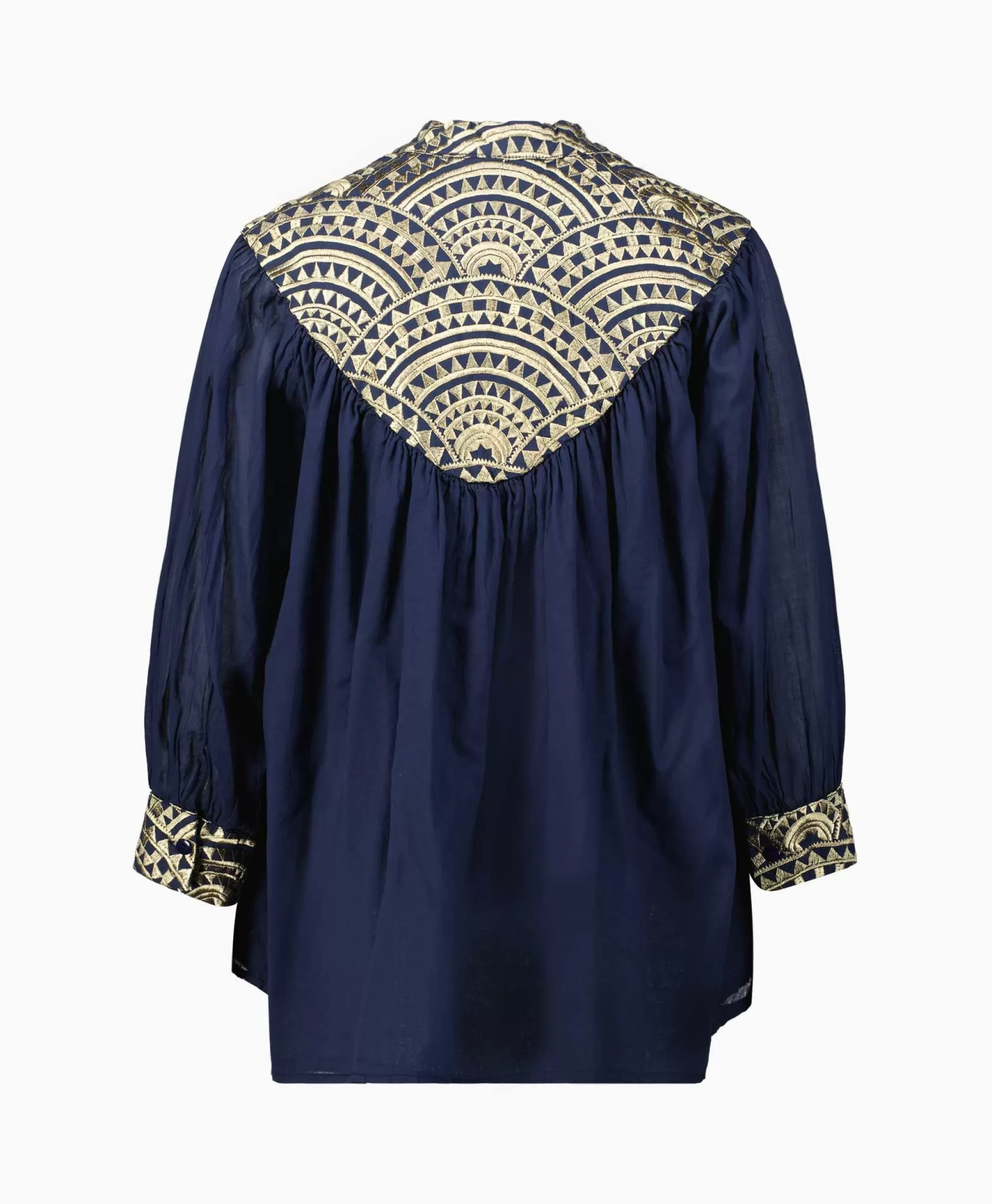 Blouses*Greek Archaic Kori Blouse All Over Drawstrings Donker Blauw