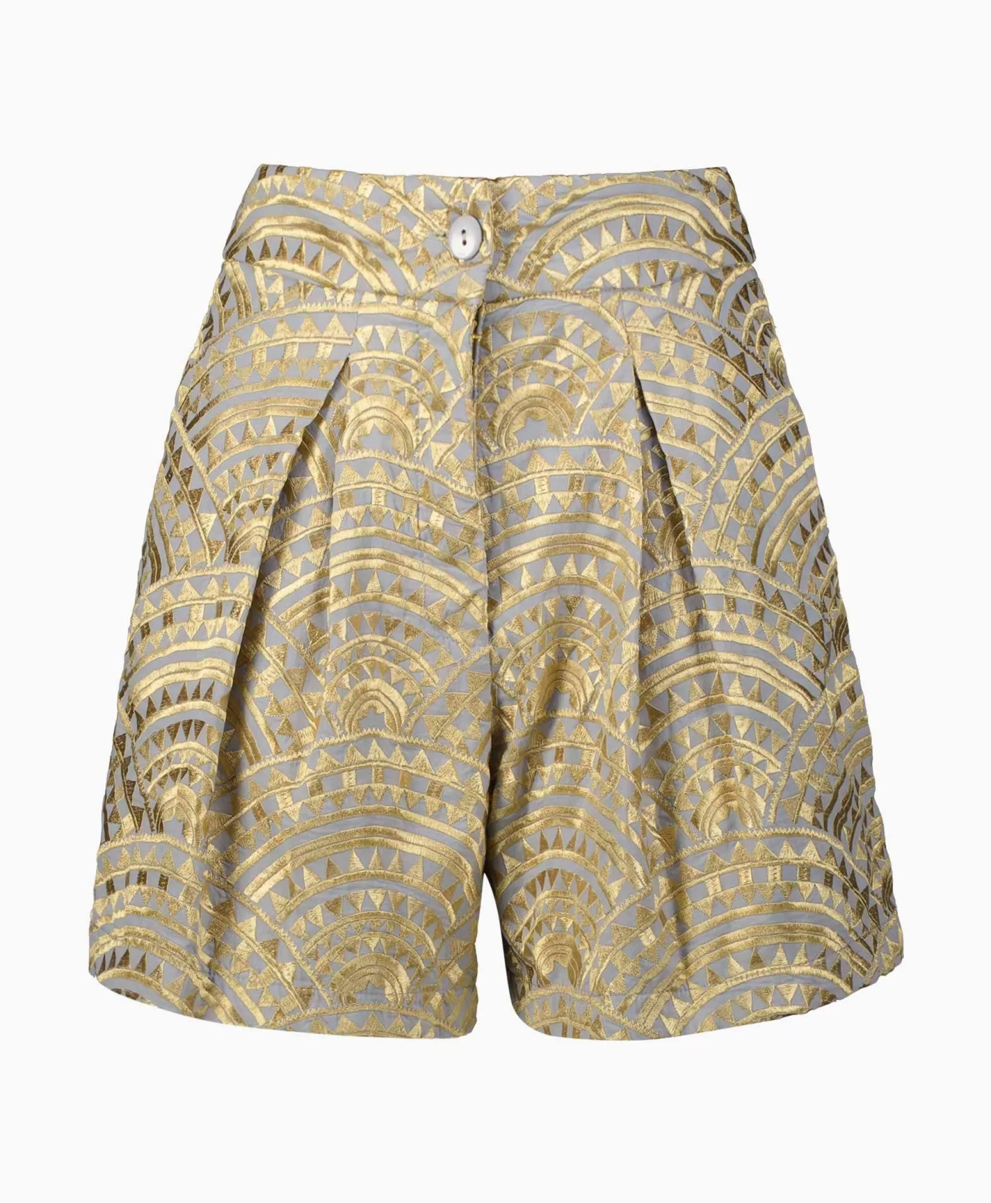 Broeken*Greek Archaic Kori Korte Broek All Over Pleates Licht Grijs